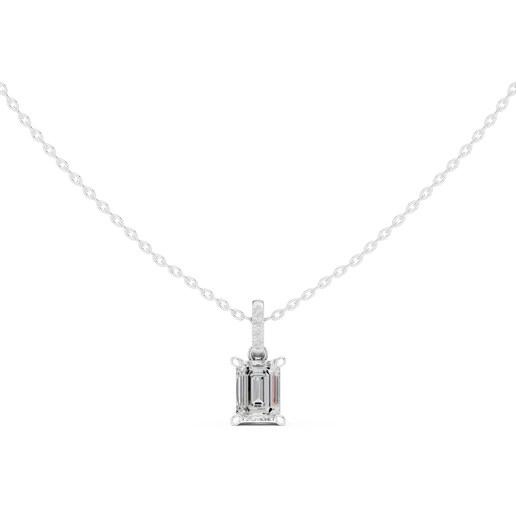 1.50 CT Emerald Cut Diamond Pavé Bail Pendant Necklace in 14K & 18K Gold