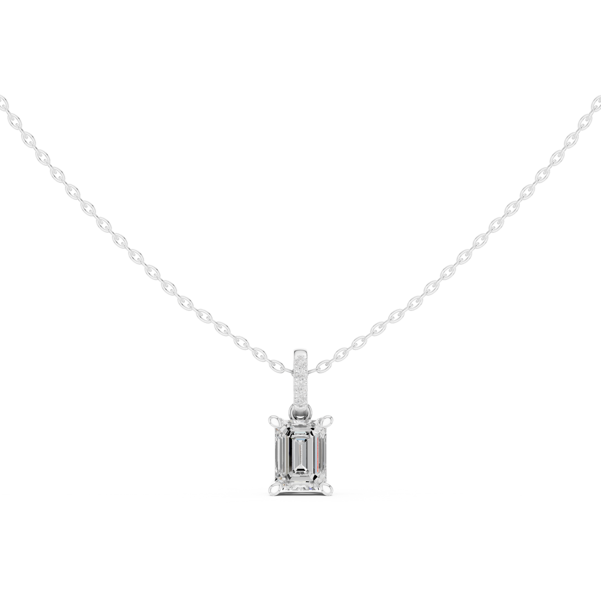 Emerald Cut Diamond Pavé Bail Pendant – view 1 of 12, lab grown diamond pendant | Jewelix Atelier