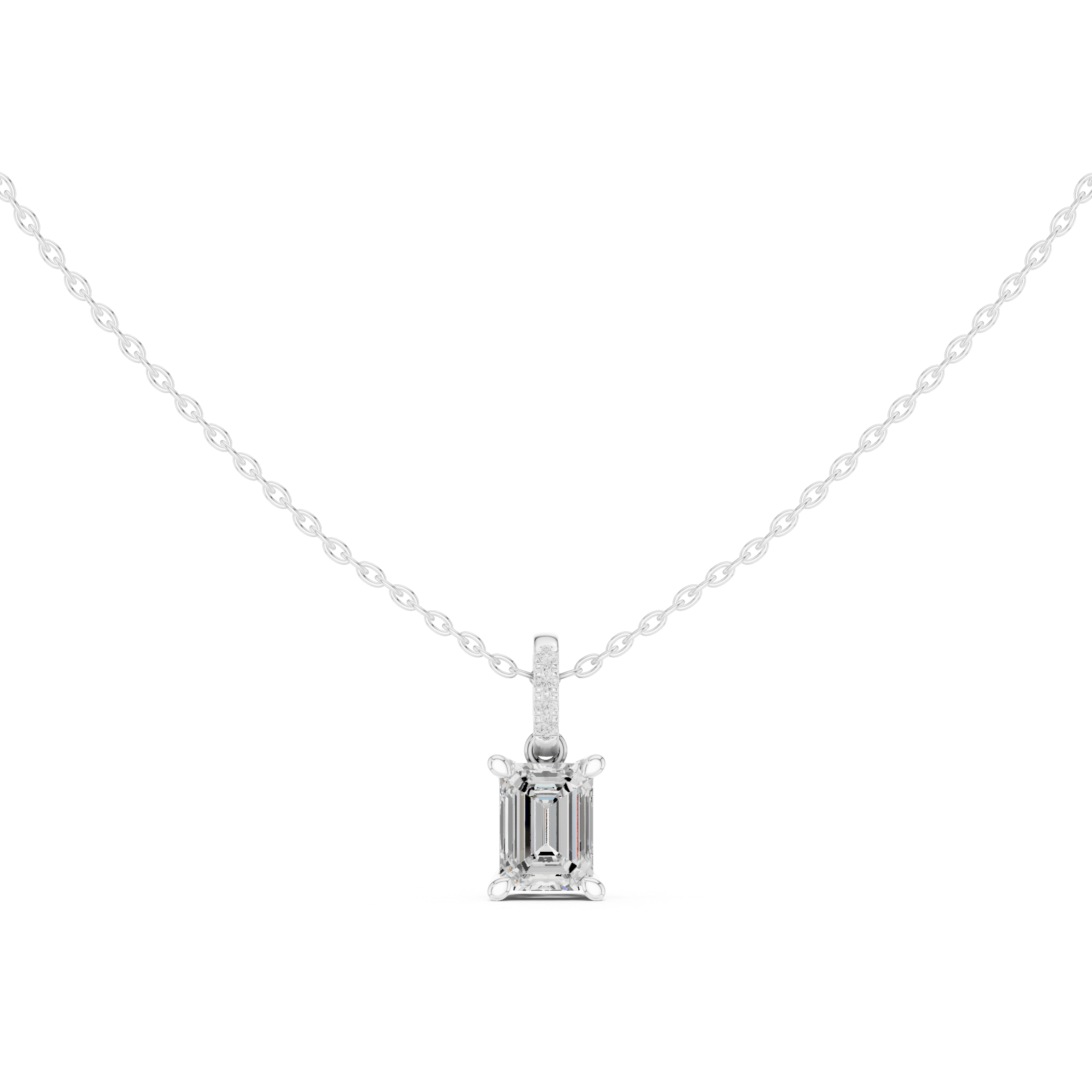 1.50 CT Emerald Cut Diamond Pavé Bail Pendant Necklace in 14K & 18K Gold