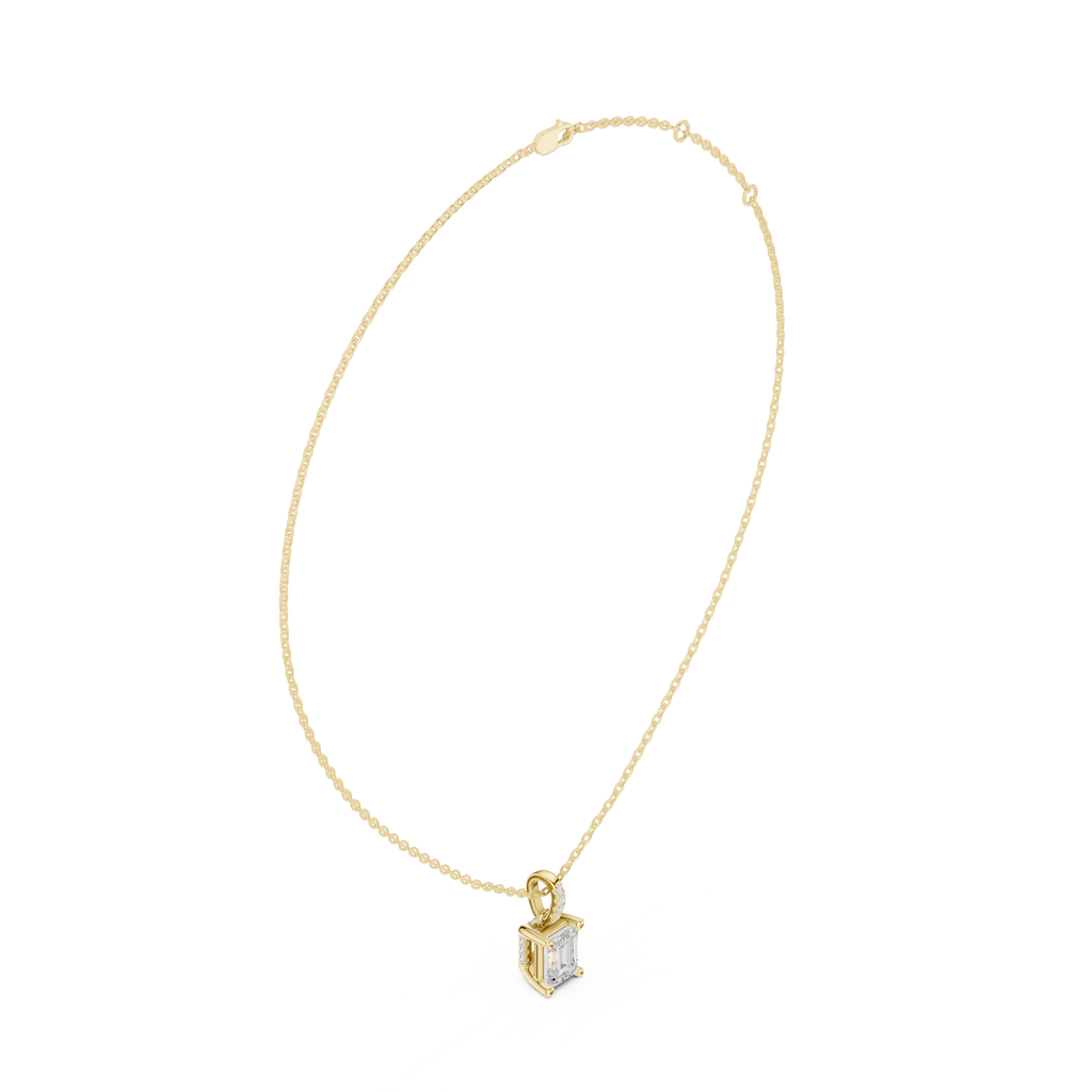 1.50 CT Emerald Cut Diamond Pavé Bail Pendant Necklace in 14K & 18K Gold