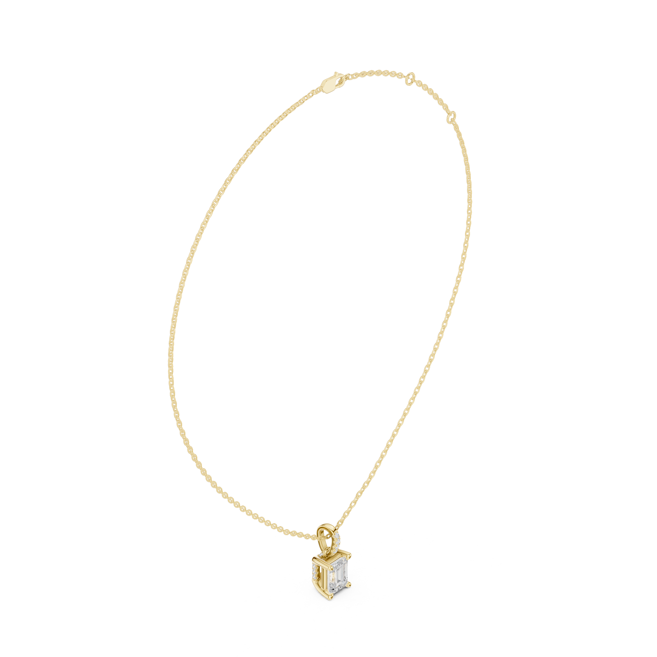1.50 CT Emerald Cut Diamond Pavé Bail Pendant Necklace in 14K & 18K Gold