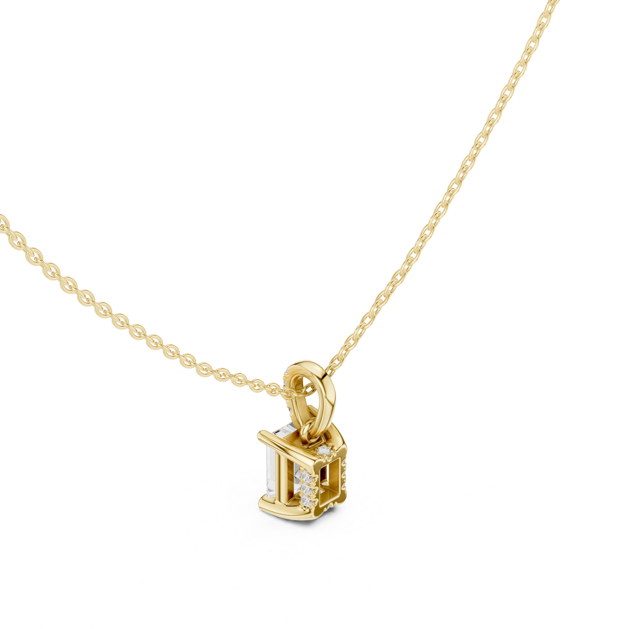 1.50 CT Emerald Cut Diamond Pavé Bail Pendant Necklace in 14K & 18K Gold