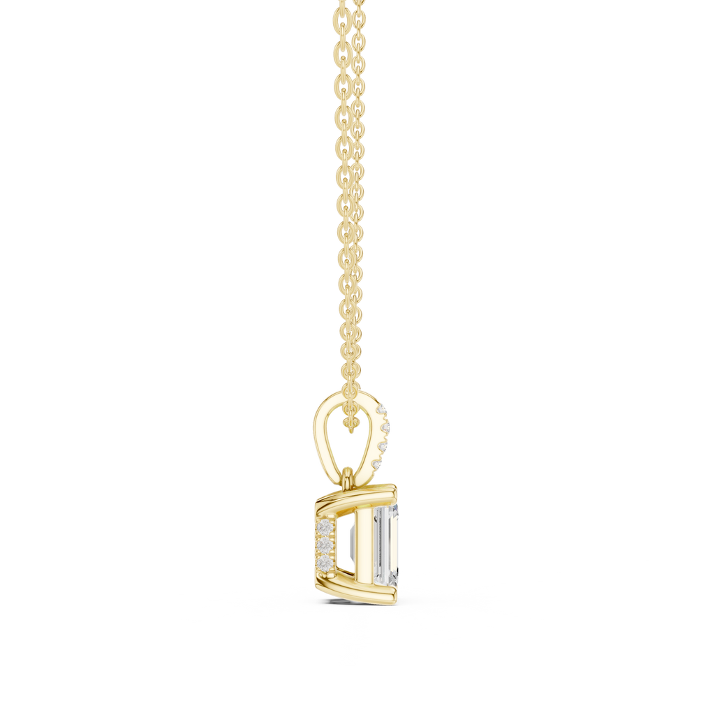 1.50 CT Emerald Cut Diamond Pavé Bail Pendant Necklace in 14K & 18K Gold