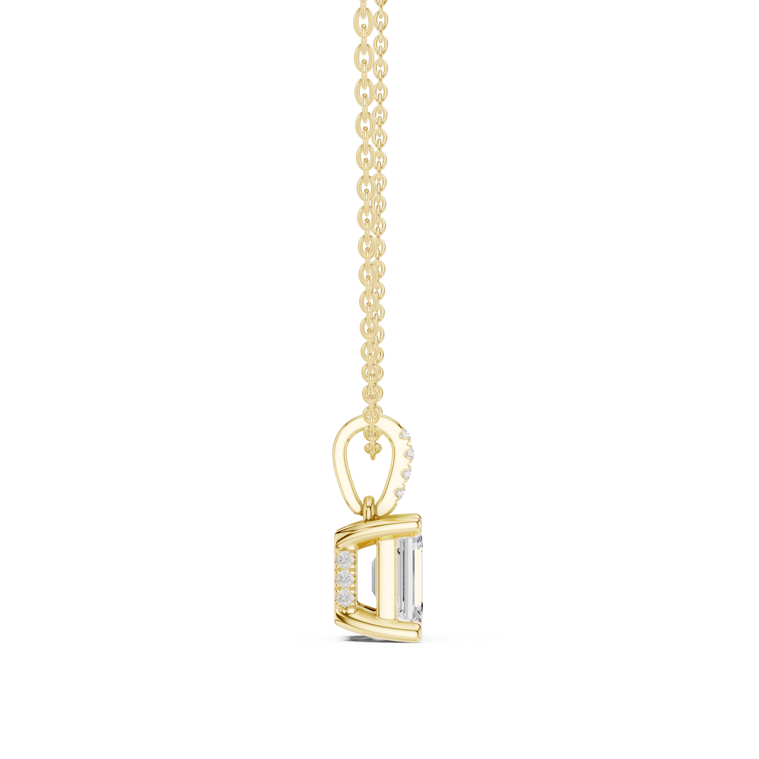 1.50 CT Emerald Cut Diamond Pavé Bail Pendant Necklace in 14K & 18K Gold