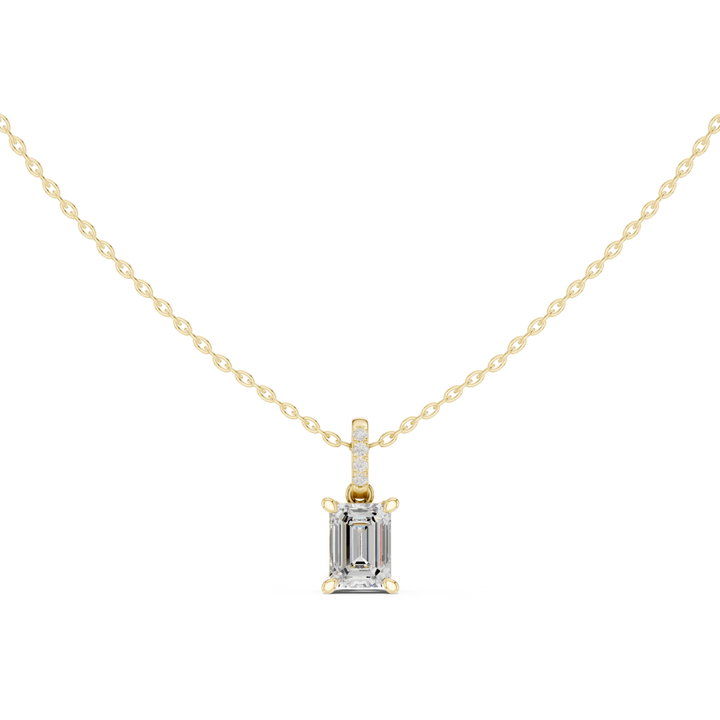 1.50 CT Emerald Cut Diamond Pavé Bail Pendant Necklace in 14K & 18K Gold