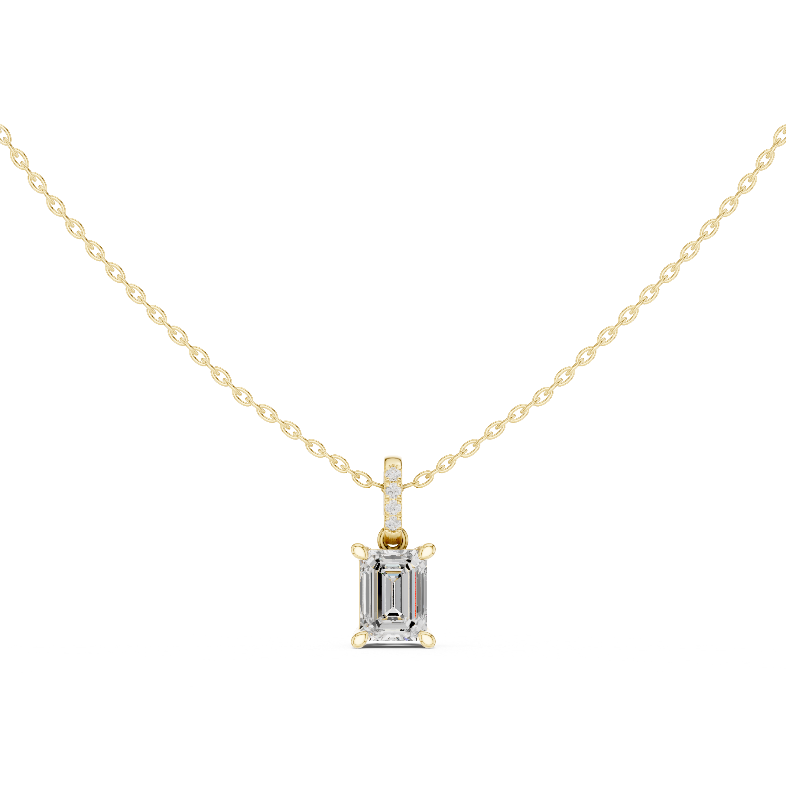 1.50 CT Emerald Cut Diamond Pavé Bail Pendant Necklace in 14K & 18K Gold