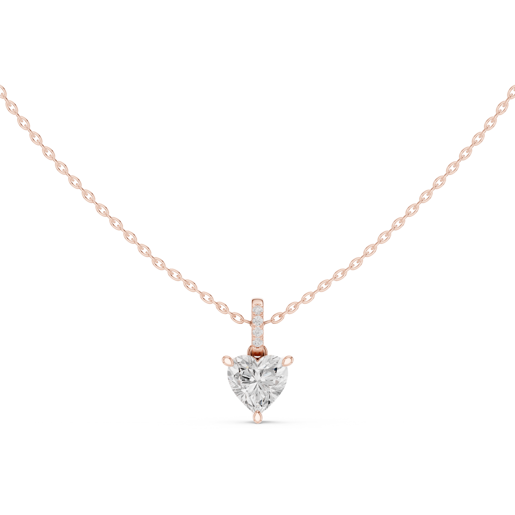 1.50 CT Heart Cut Diamond Pavé Bail Pendant Necklace in 14K & 18K Gold