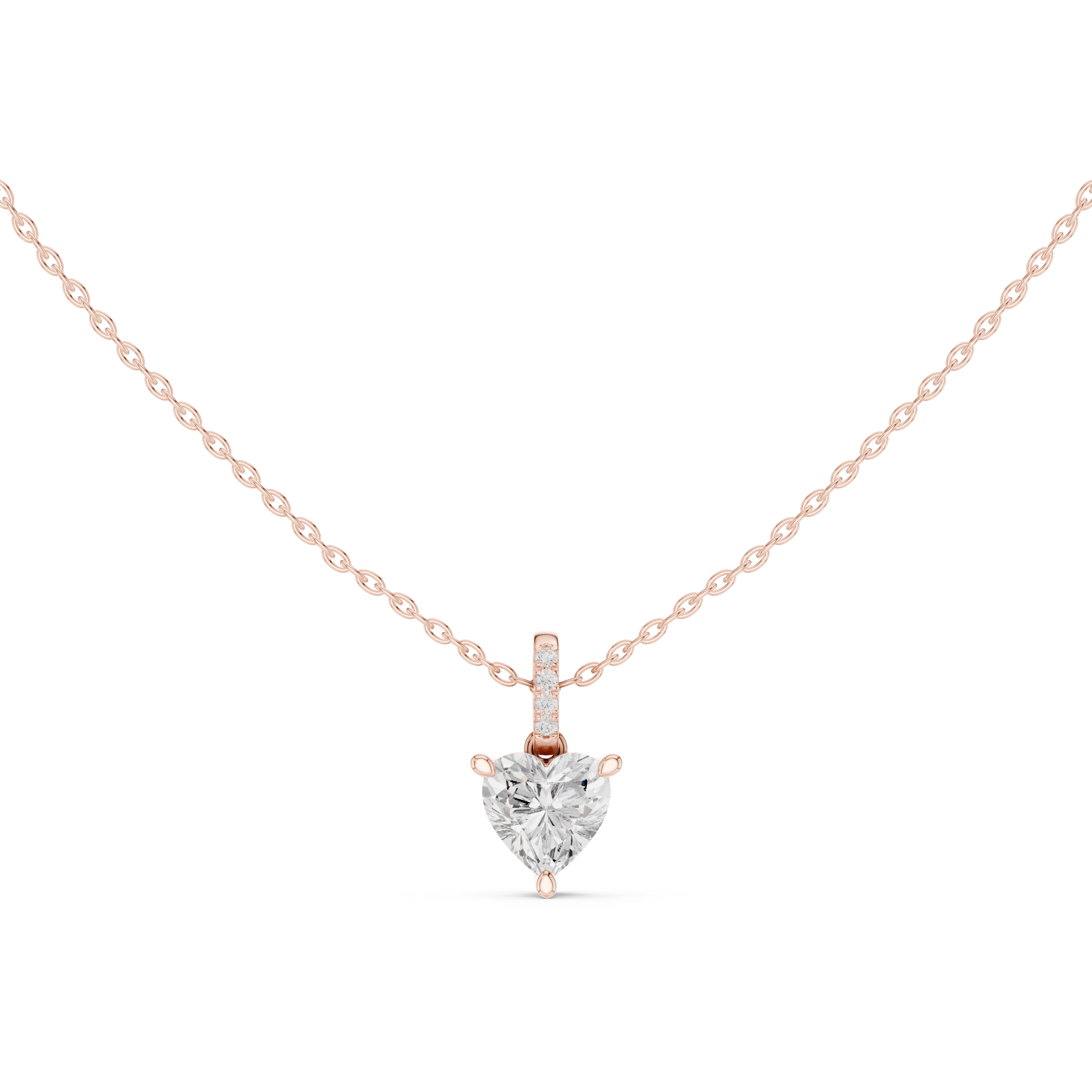 1.50 CT Heart Cut Diamond Pavé Bail Pendant Necklace in 14K & 18K Gold