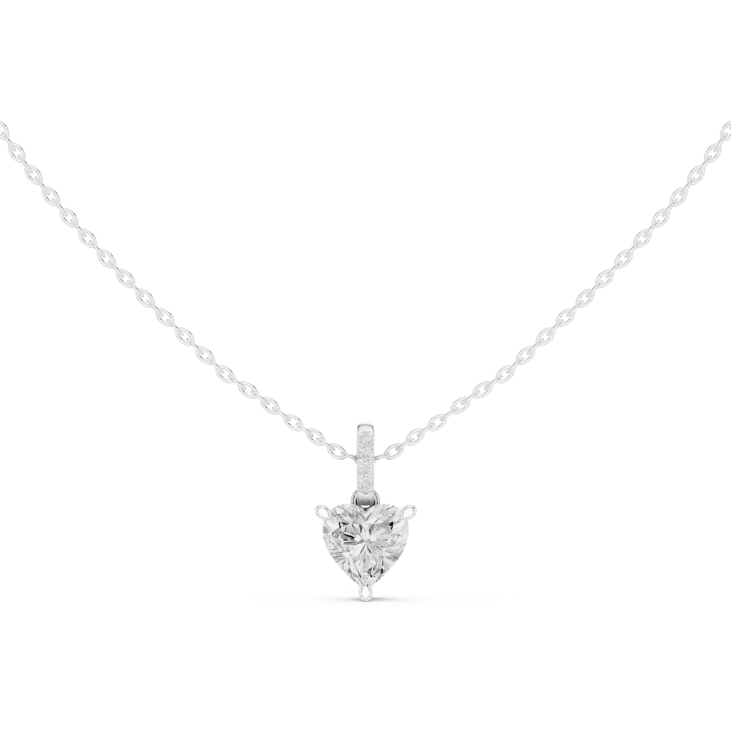 1.50 CT Heart Cut Diamond Pavé Bail Pendant Necklace in 14K & 18K Gold