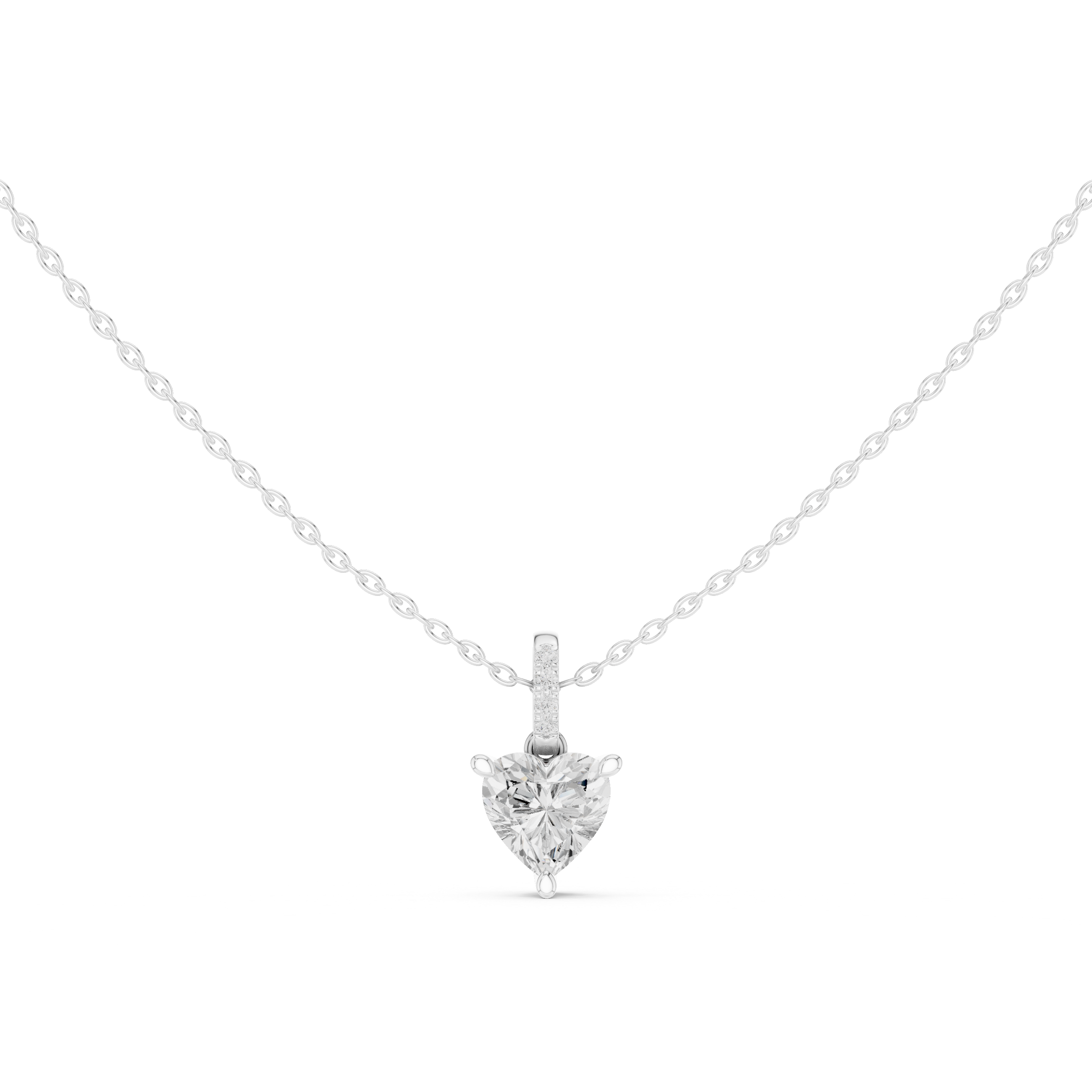 1.50 CT Heart Cut Diamond Pavé Bail Pendant Necklace in 14K & 18K Gold