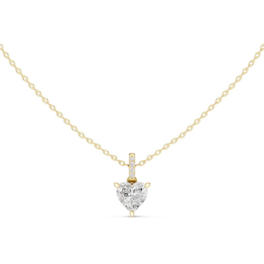 1.50 CT Heart Cut Diamond Pavé Bail Pendant Necklace in 14K & 18K Gold