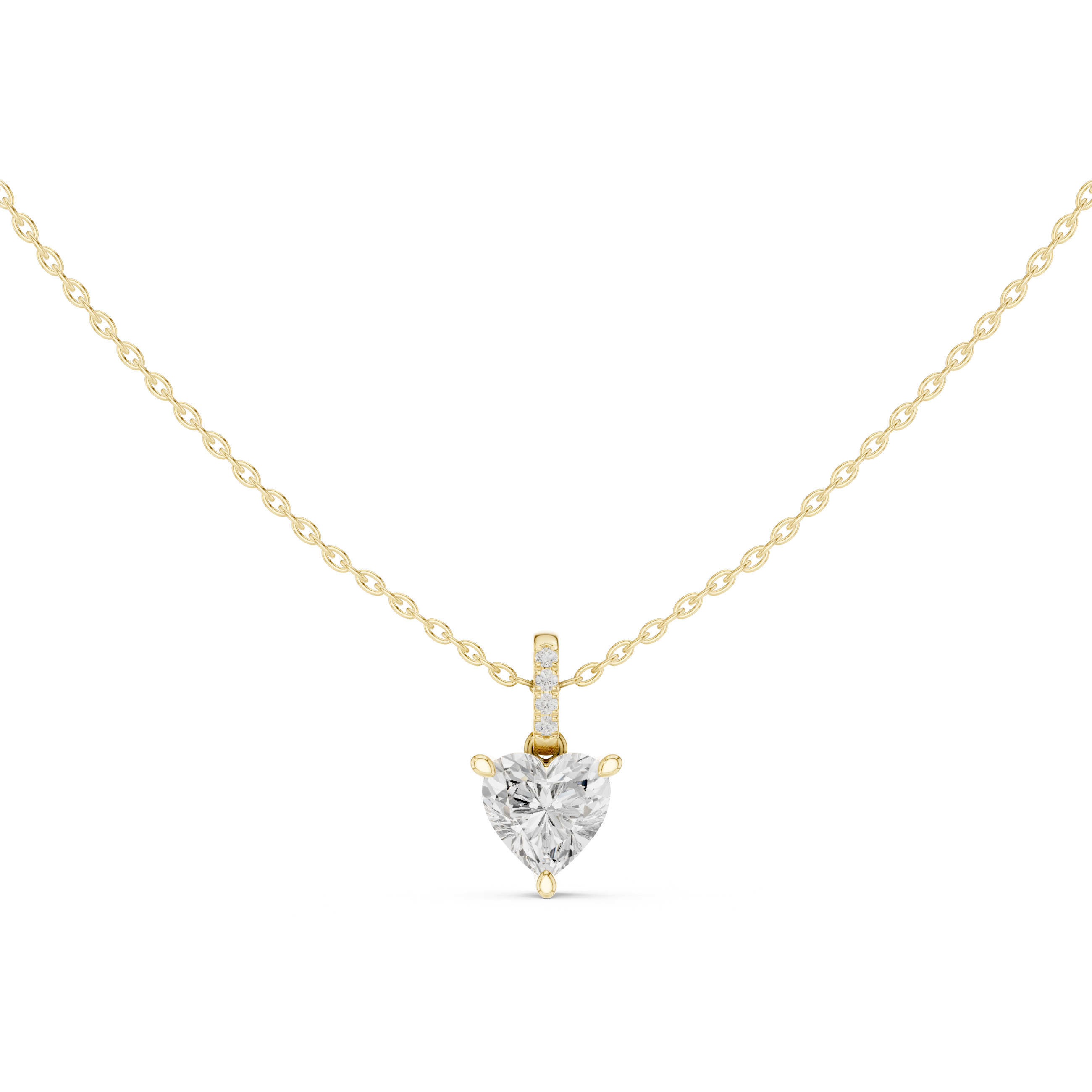 1.50 CT Heart Cut Diamond Pavé Bail Pendant Necklace in 14K & 18K Gold