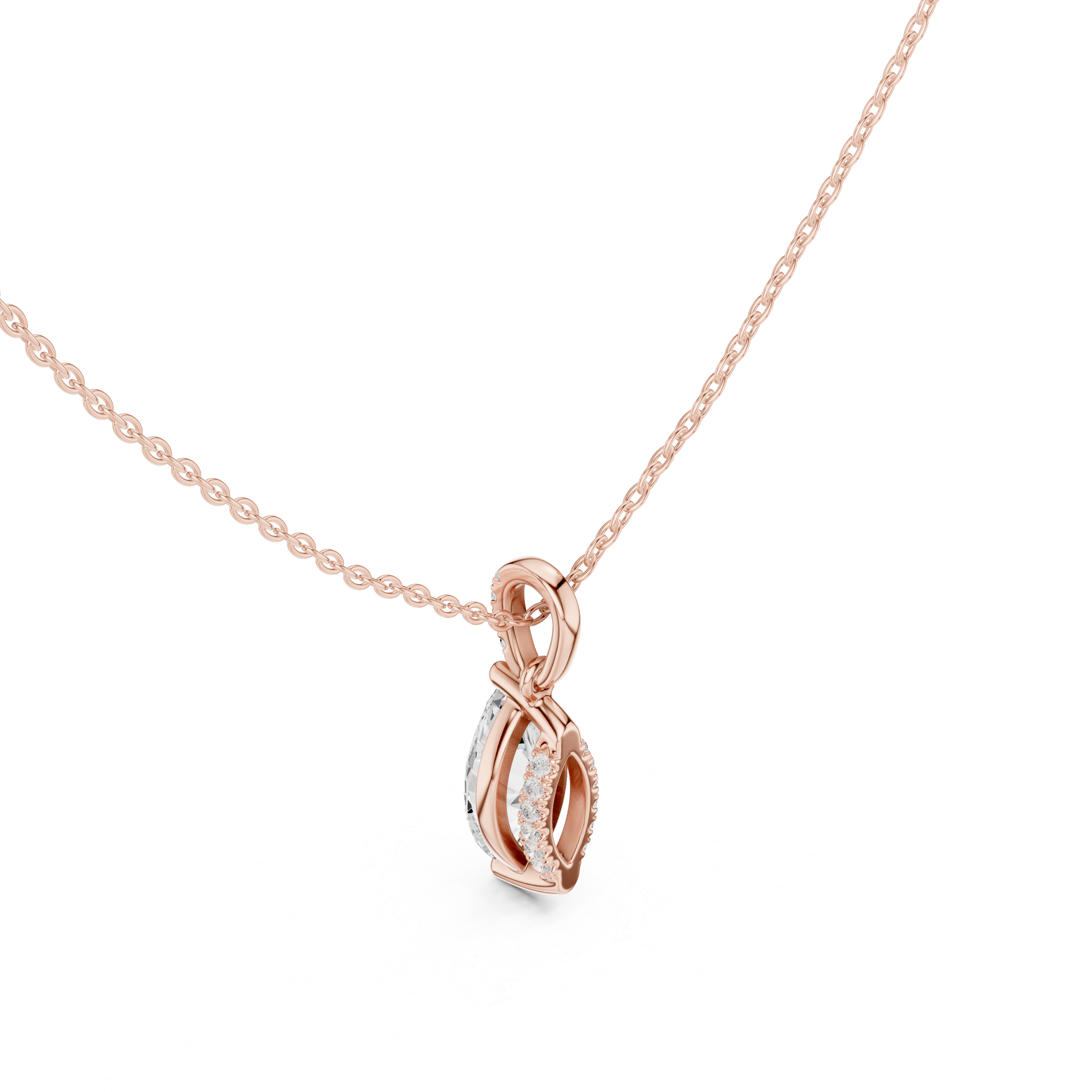 1.50 CT Marquise Cut Diamond Pavé Bail Pendant Necklace in Gold