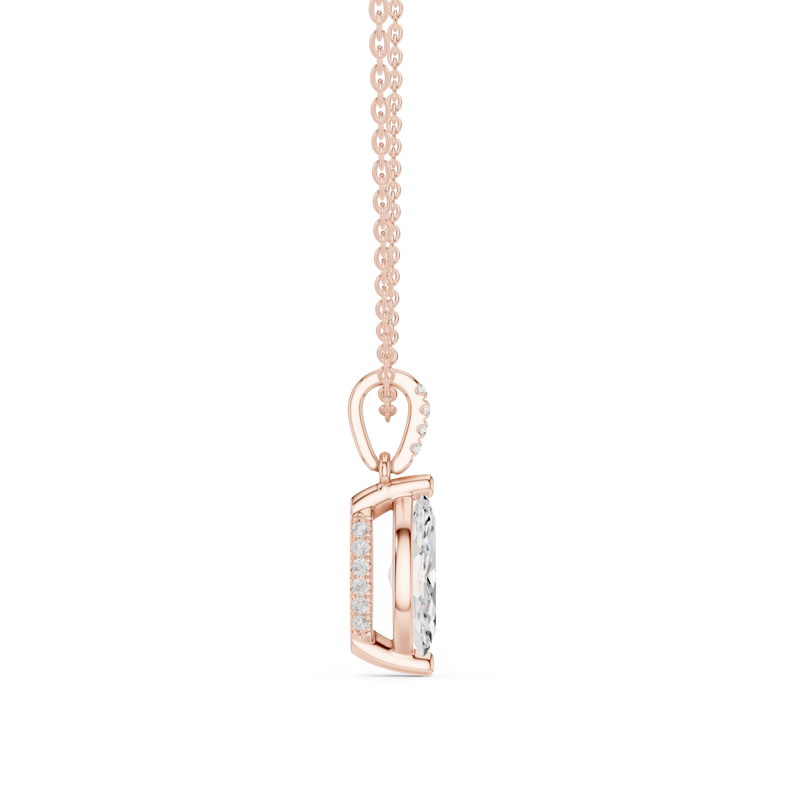 1.50 CT Marquise Cut Diamond Pavé Bail Pendant Necklace in Gold