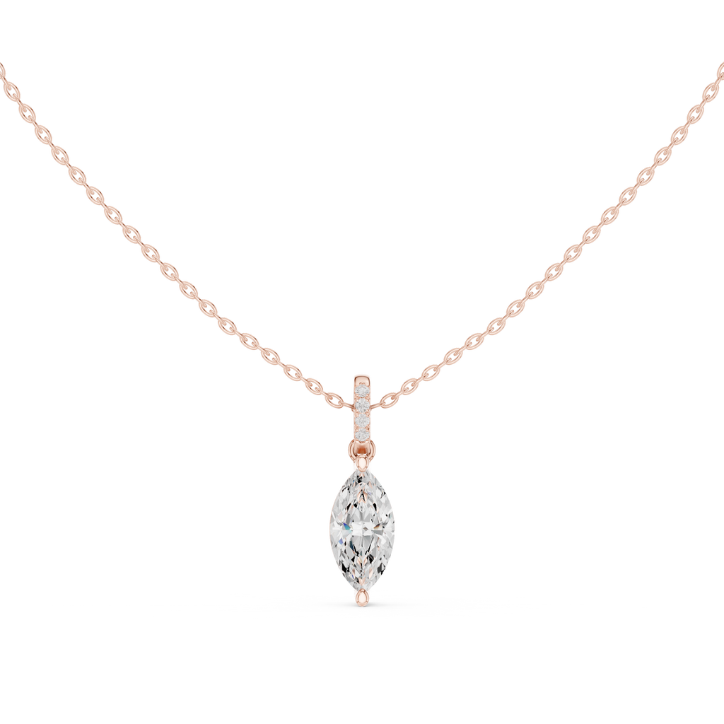 1.50 CT Marquise Cut Diamond Pavé Bail Pendant Necklace in Gold