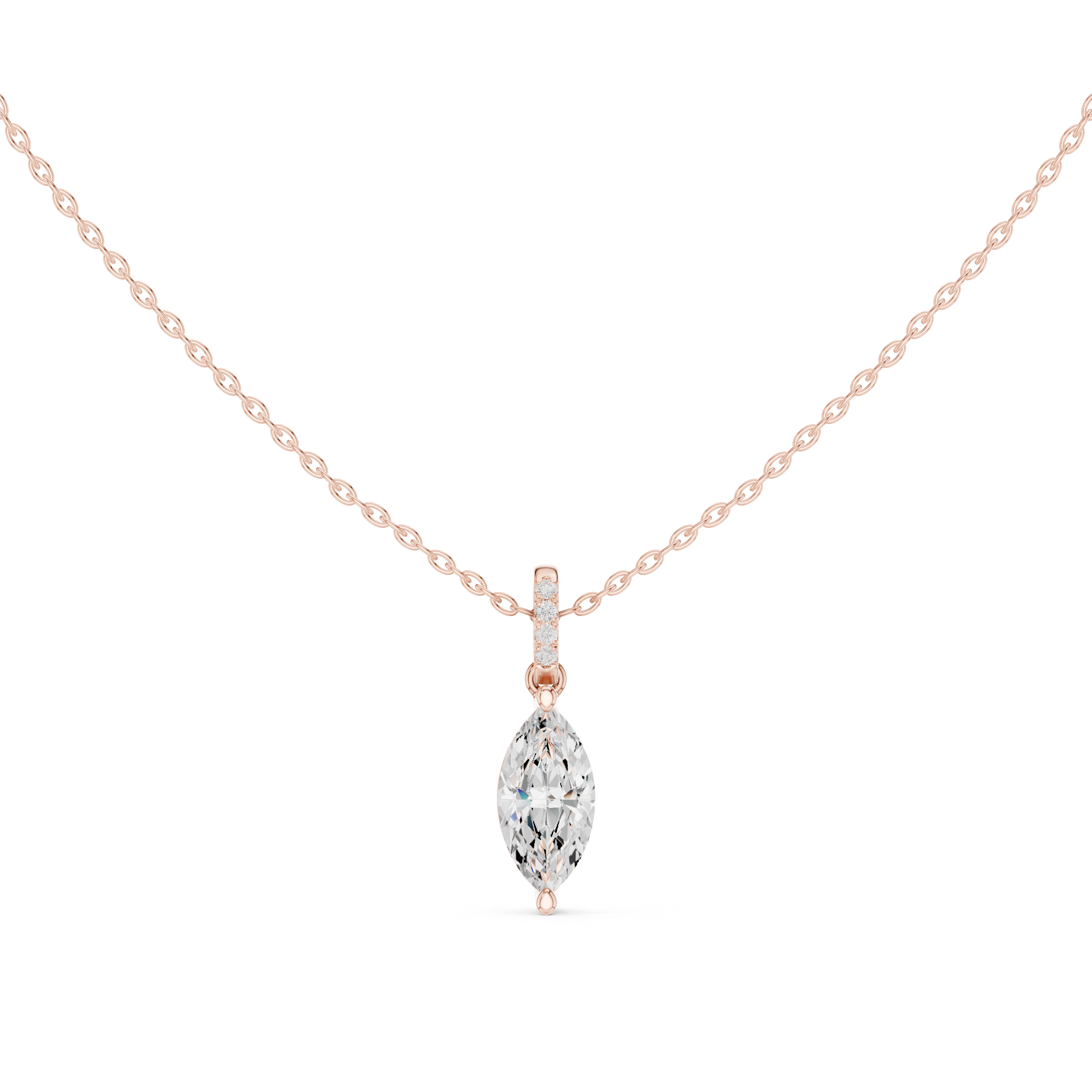 1.50 CT Marquise Cut Diamond Pavé Bail Pendant Necklace in Gold
