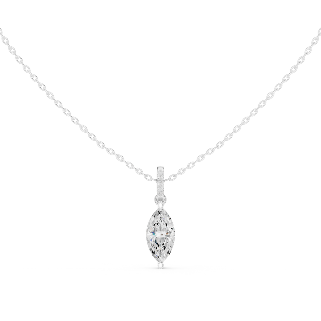 1.50 CT Marquise Cut Diamond Pavé Bail Pendant Necklace in Gold