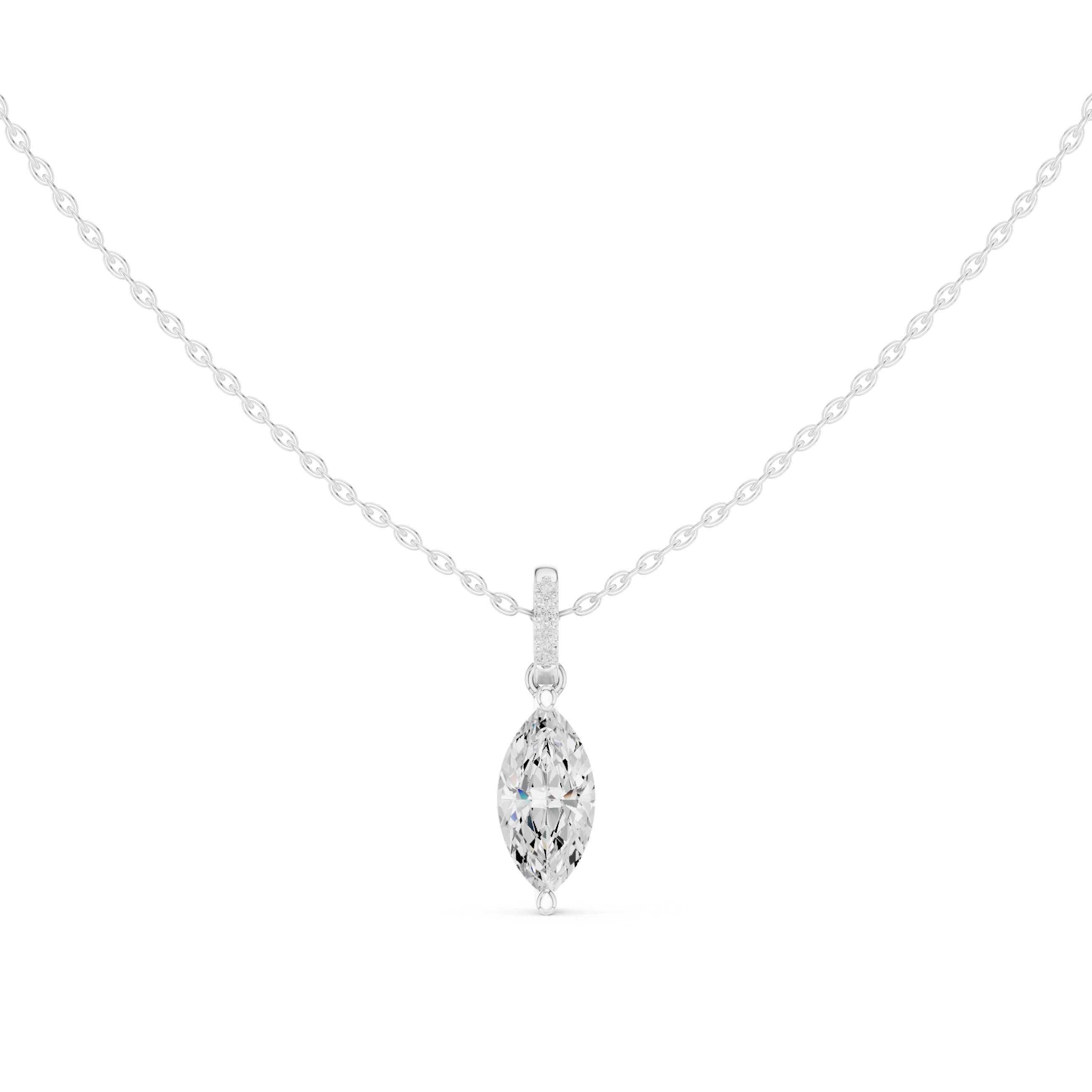 1.50 CT Marquise Cut Diamond Pavé Bail Pendant Necklace in Gold
