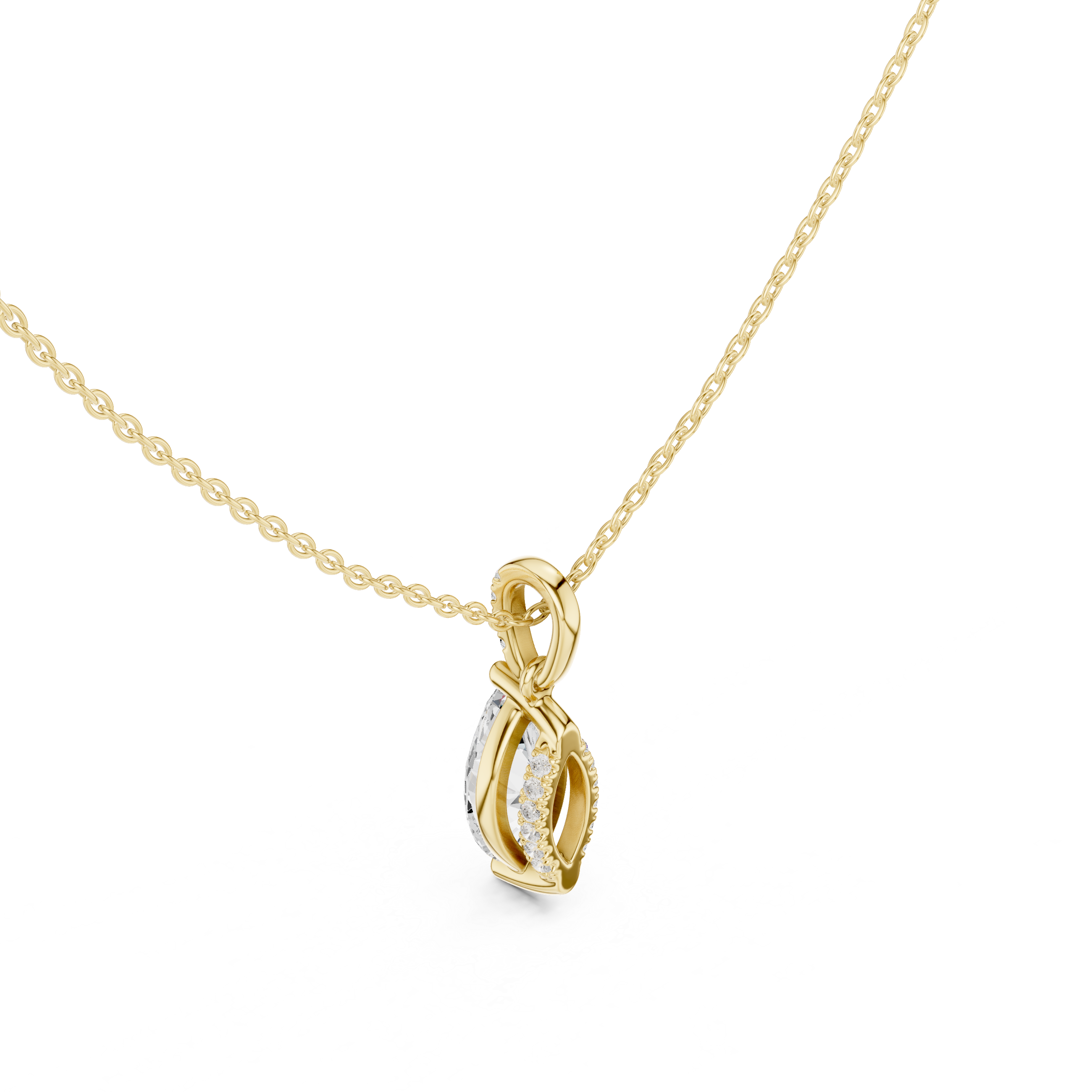 1.50 CT Marquise Cut Diamond Pavé Bail Pendant Necklace in Gold