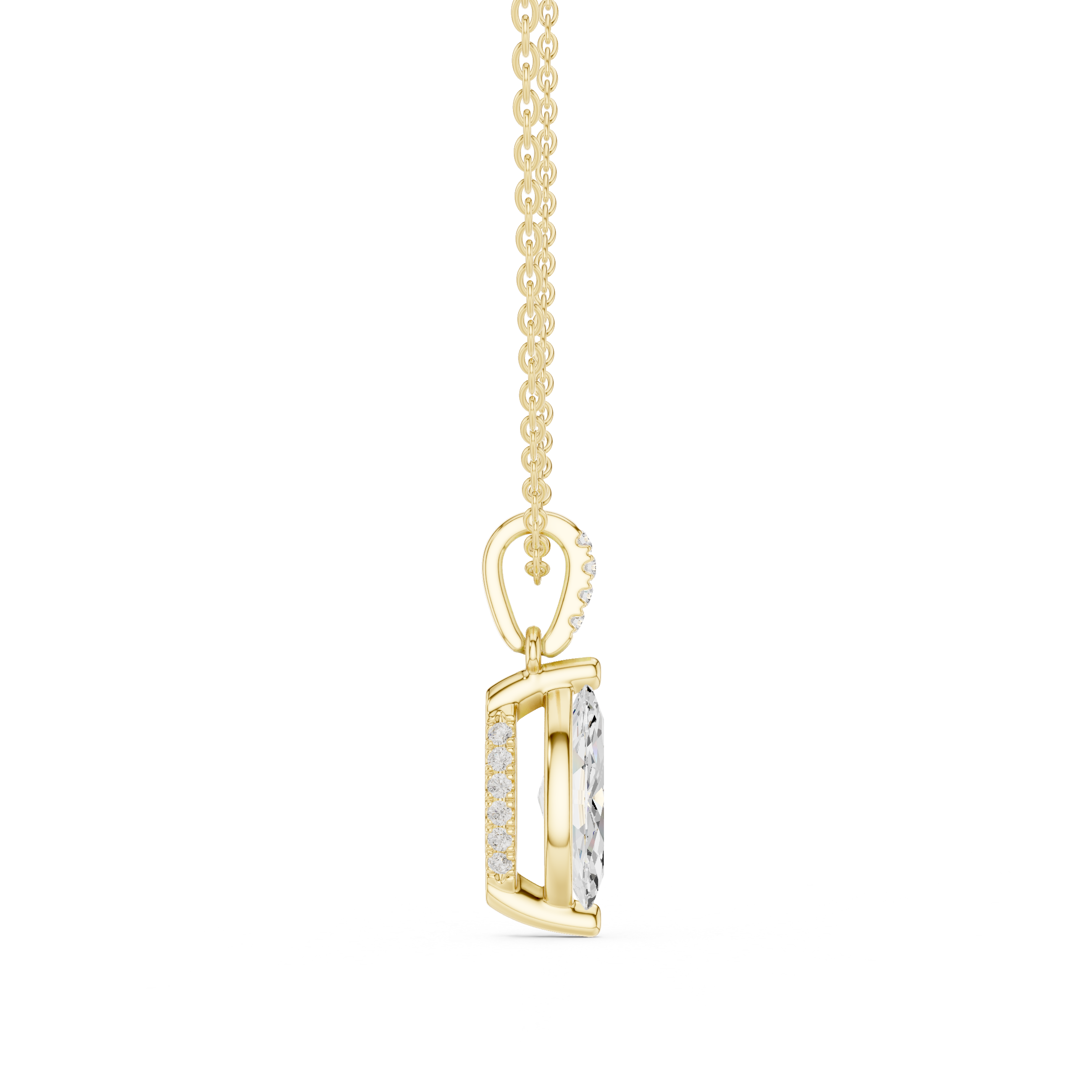 1.50 CT Marquise Cut Diamond Pavé Bail Pendant Necklace in Gold