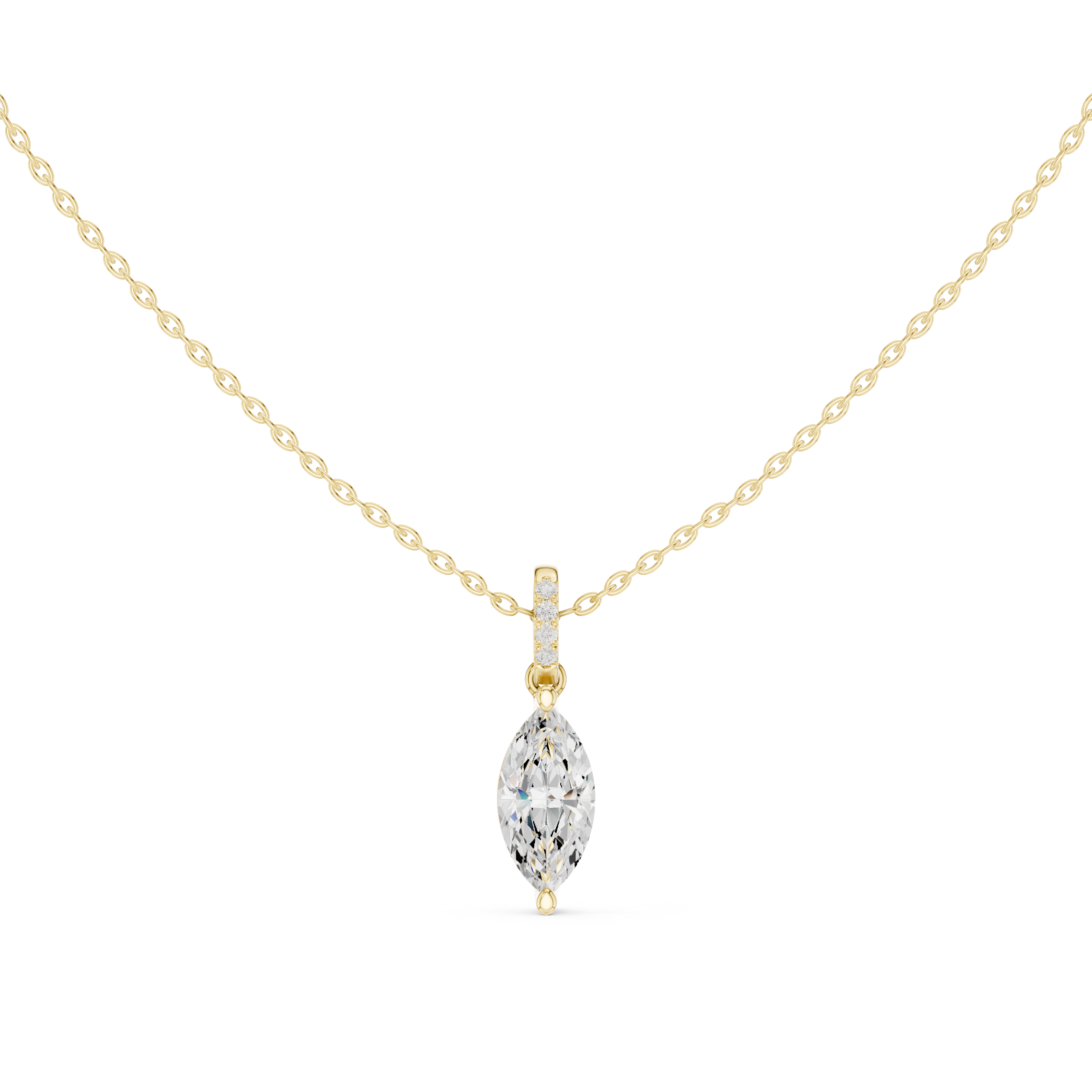 1.50 CT Marquise Cut Diamond Pavé Bail Pendant Necklace in Gold