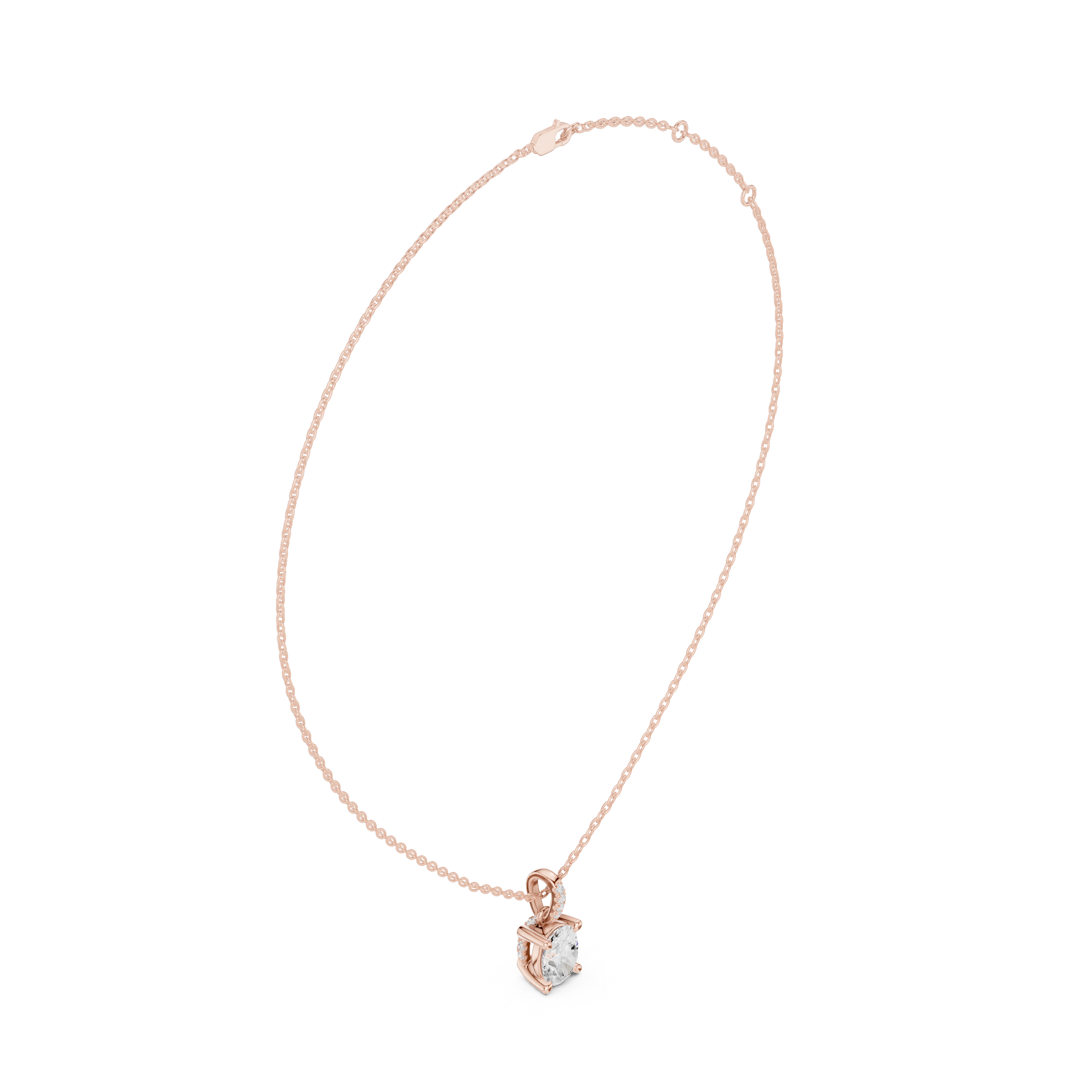 1.50 CT Oval Cut Diamond Pavé Bail Pendant Necklace in 14K & 18K Gold