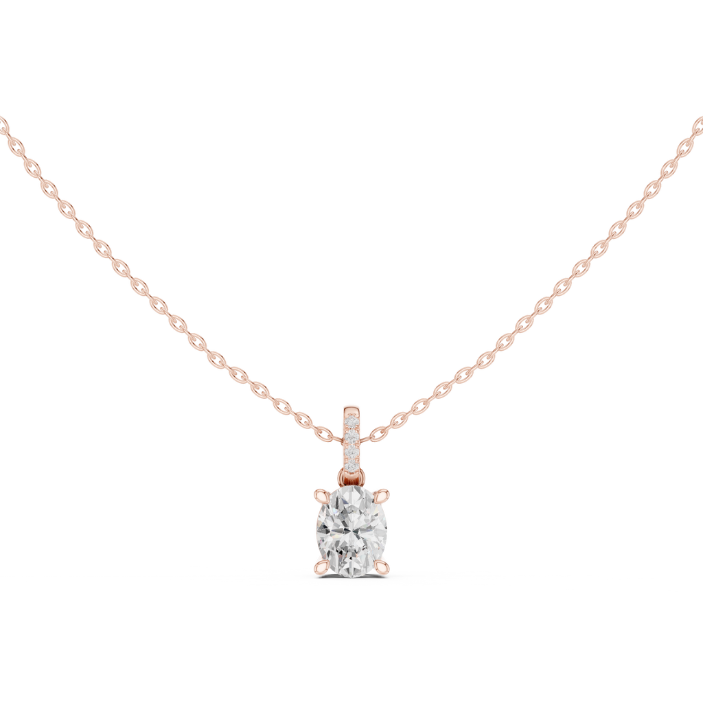 1.50 CT Oval Cut Diamond Pavé Bail Pendant Necklace in 14K & 18K Gold