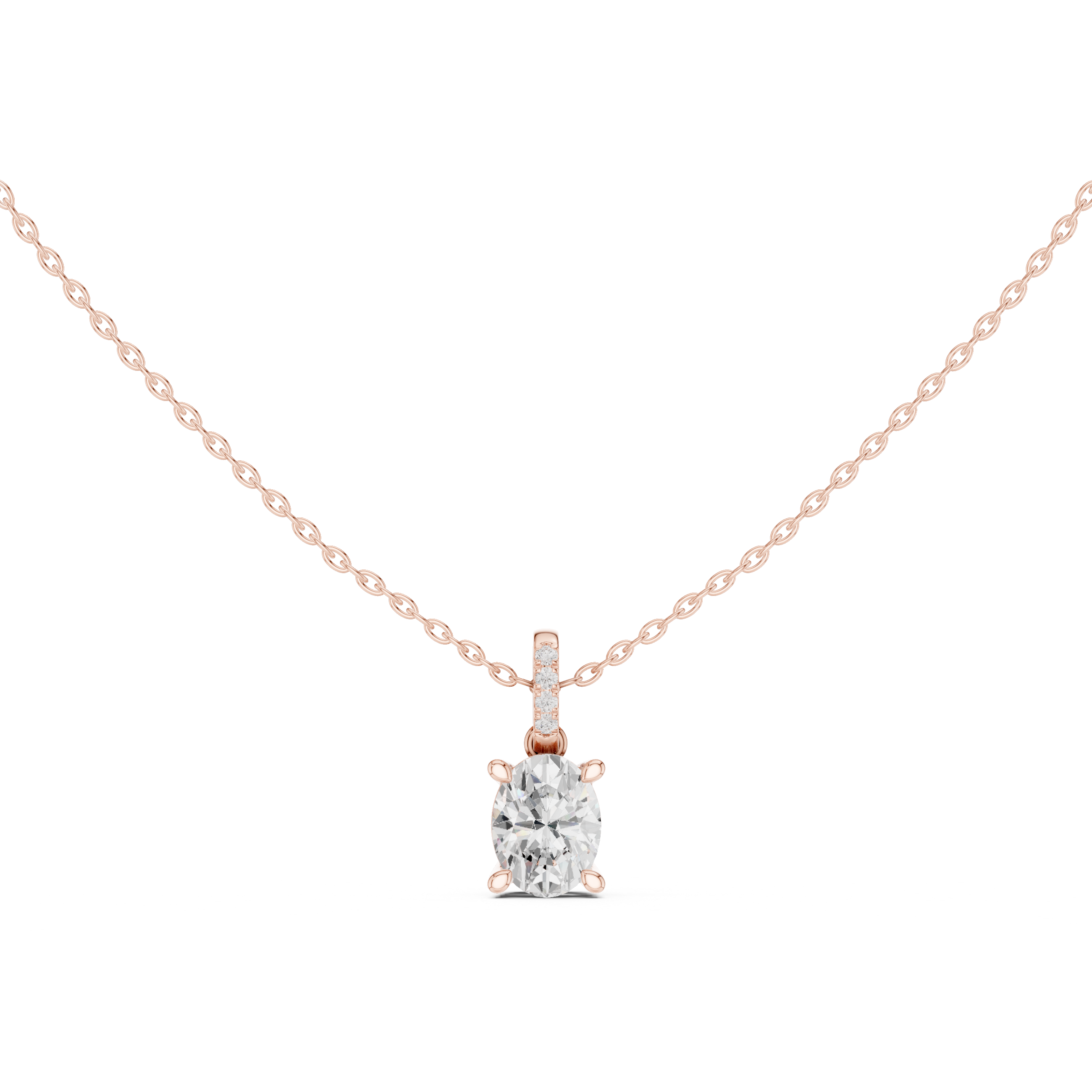1.50 CT Oval Cut Diamond Pavé Bail Pendant Necklace in 14K & 18K Gold