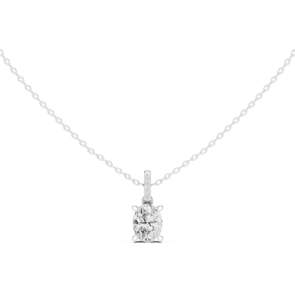 1.50 CT Oval Cut Diamond Pavé Bail Pendant Necklace in 14K & 18K Gold