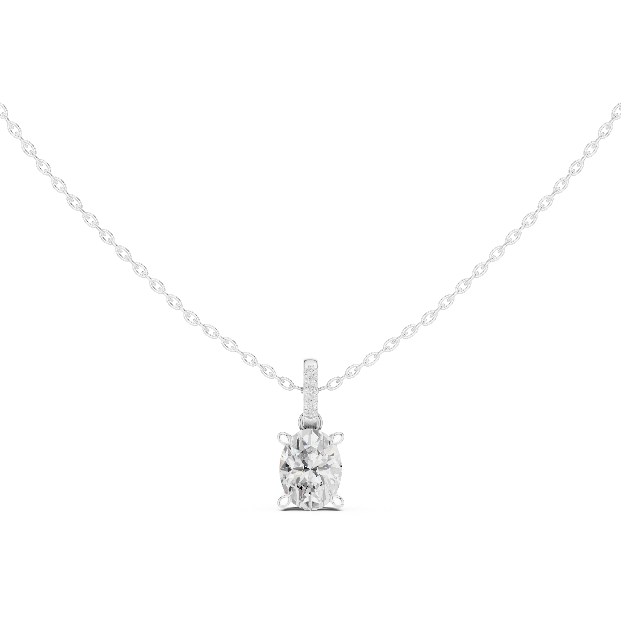1.50 CT Oval Cut Diamond Pavé Bail Pendant Necklace in 14K & 18K Gold