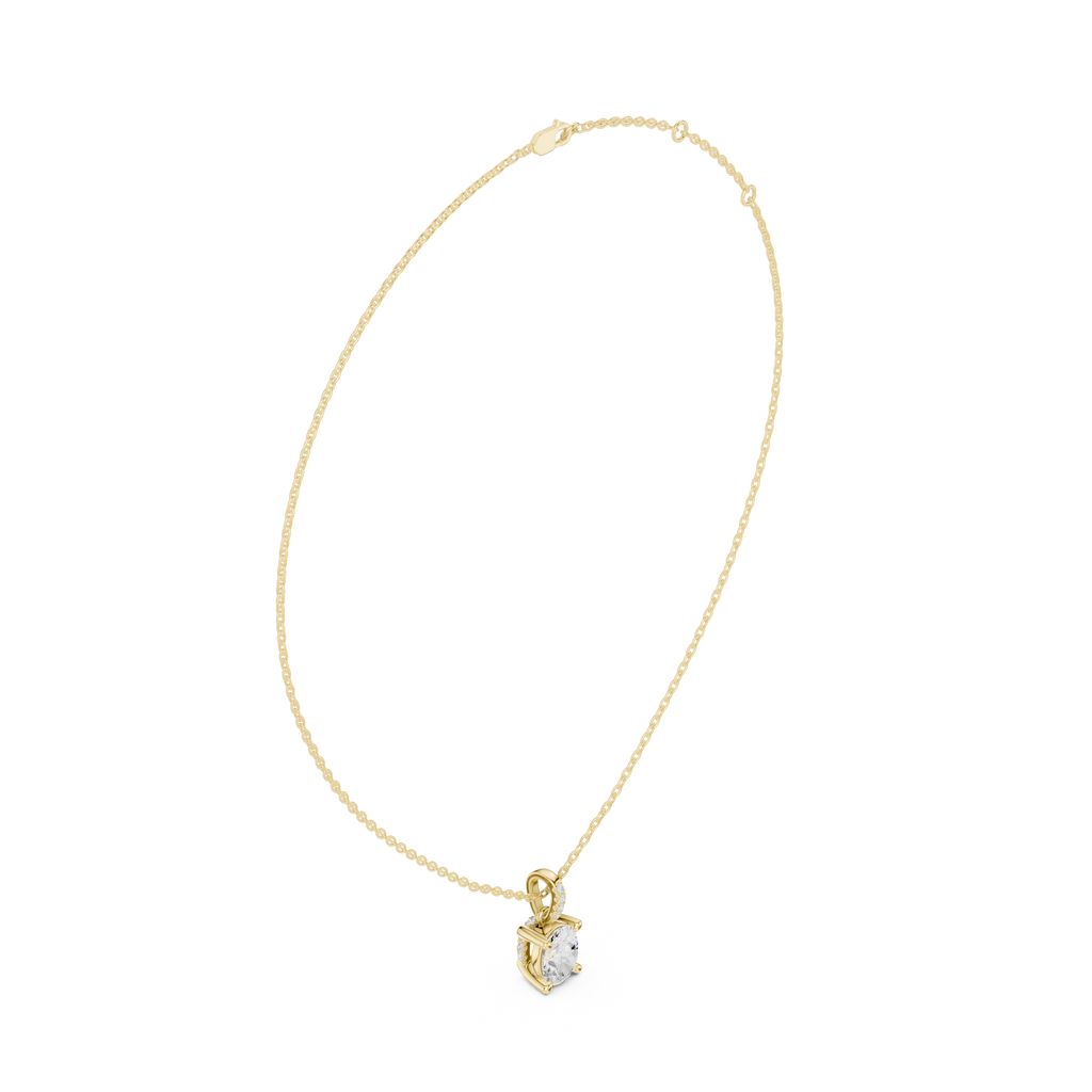 1.50 CT Oval Cut Diamond Pavé Bail Pendant Necklace in 14K & 18K Gold