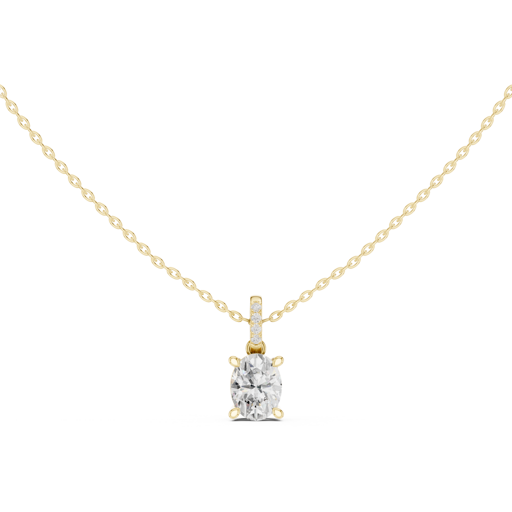 1.50 CT Oval Cut Diamond Pavé Bail Pendant Necklace in 14K & 18K Gold