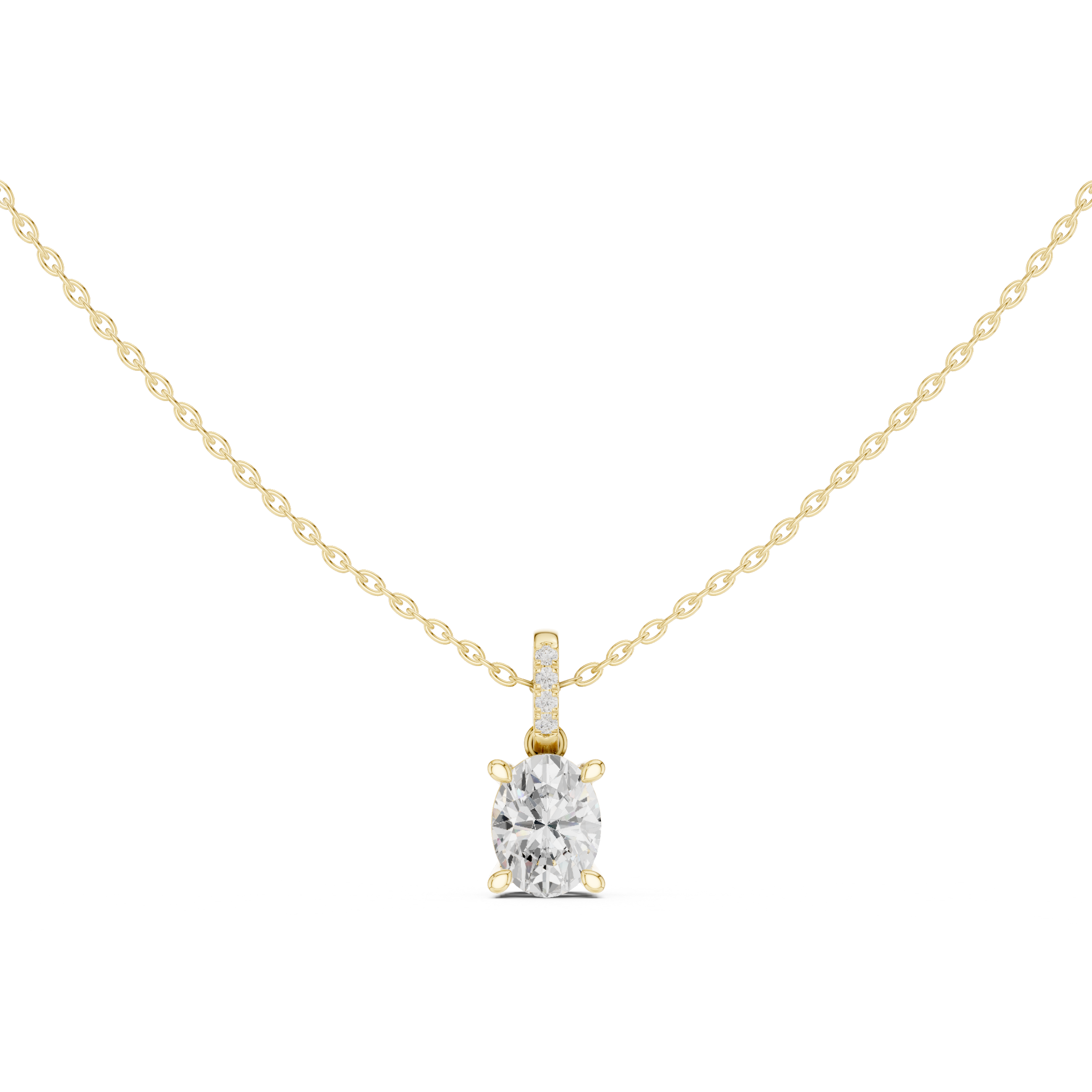 1.50 CT Oval Cut Diamond Pavé Bail Pendant Necklace in 14K & 18K Gold