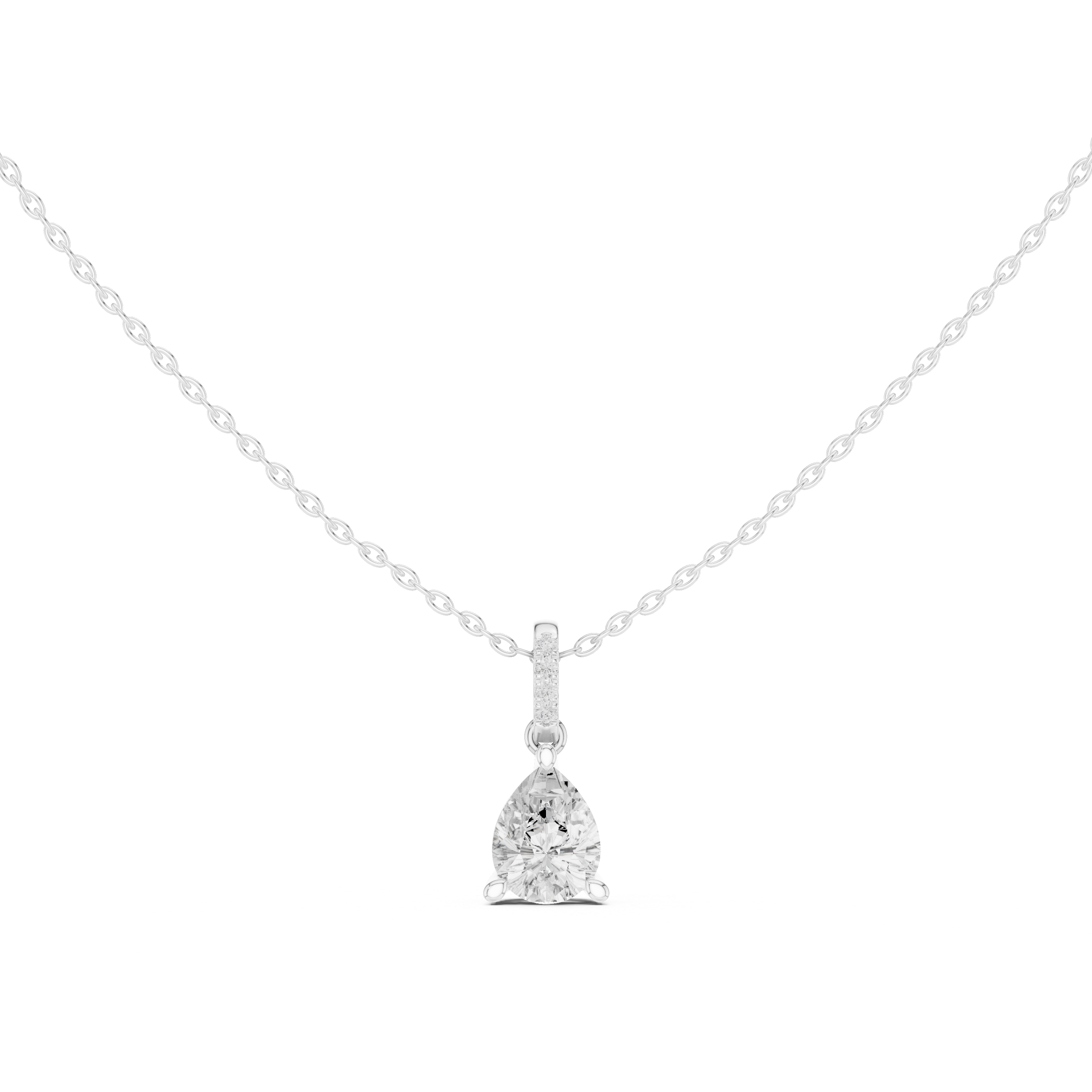 1.50 CT Pear Cut Diamond Pavé Bail Pendant Necklace in 14K & 18K Gold