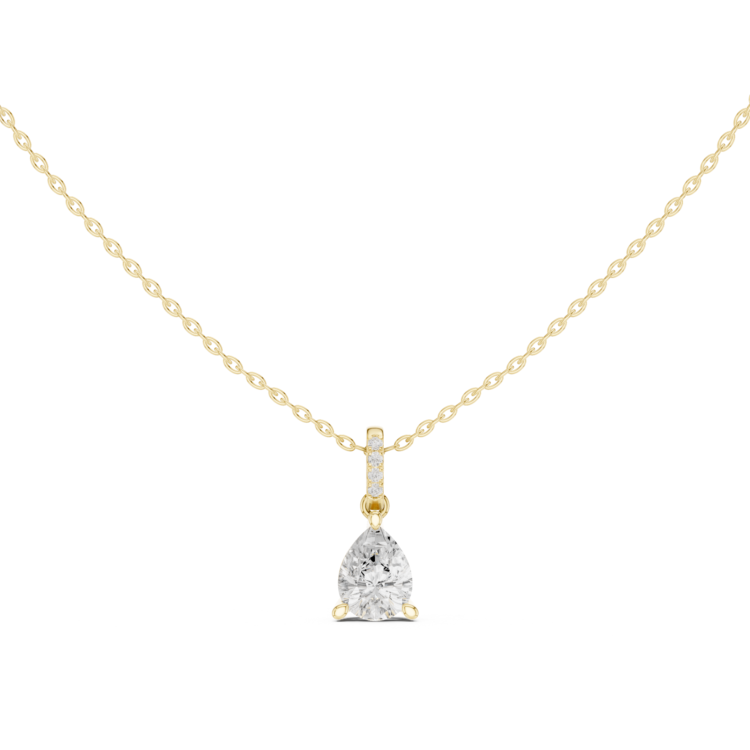 1.50 CT Pear Cut Diamond Pavé Bail Pendant Necklace in 14K & 18K Gold