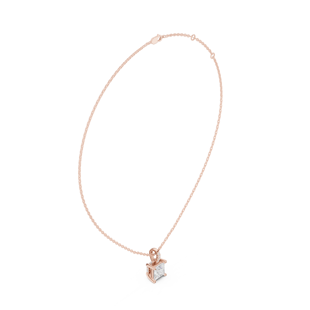1.50 CT Princess Cut Diamond Pavé Bail Pendant Necklace in 14K & 18K Gold
