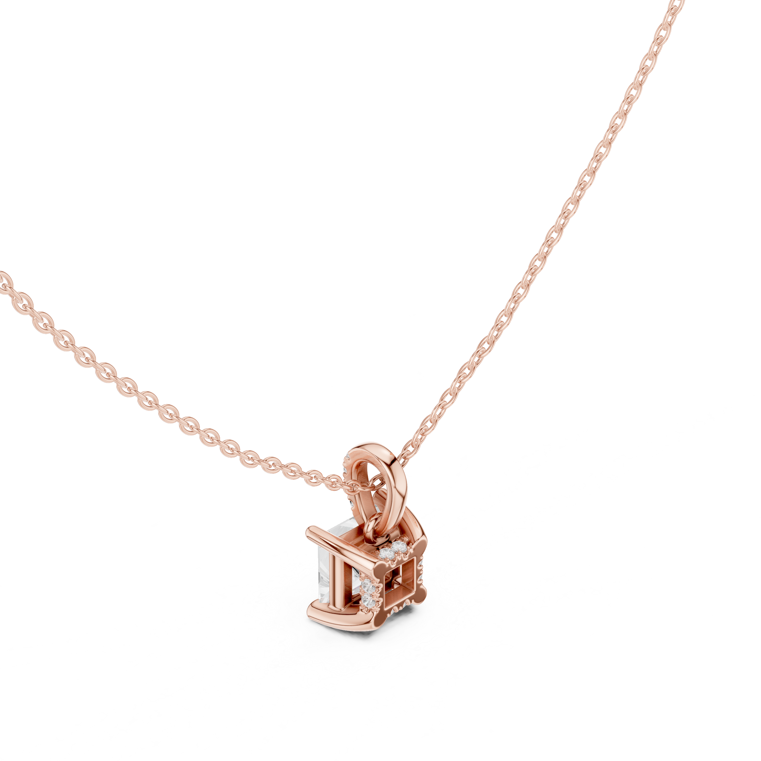 1.50 CT Princess Cut Diamond Pavé Bail Pendant Necklace in 14K & 18K Gold