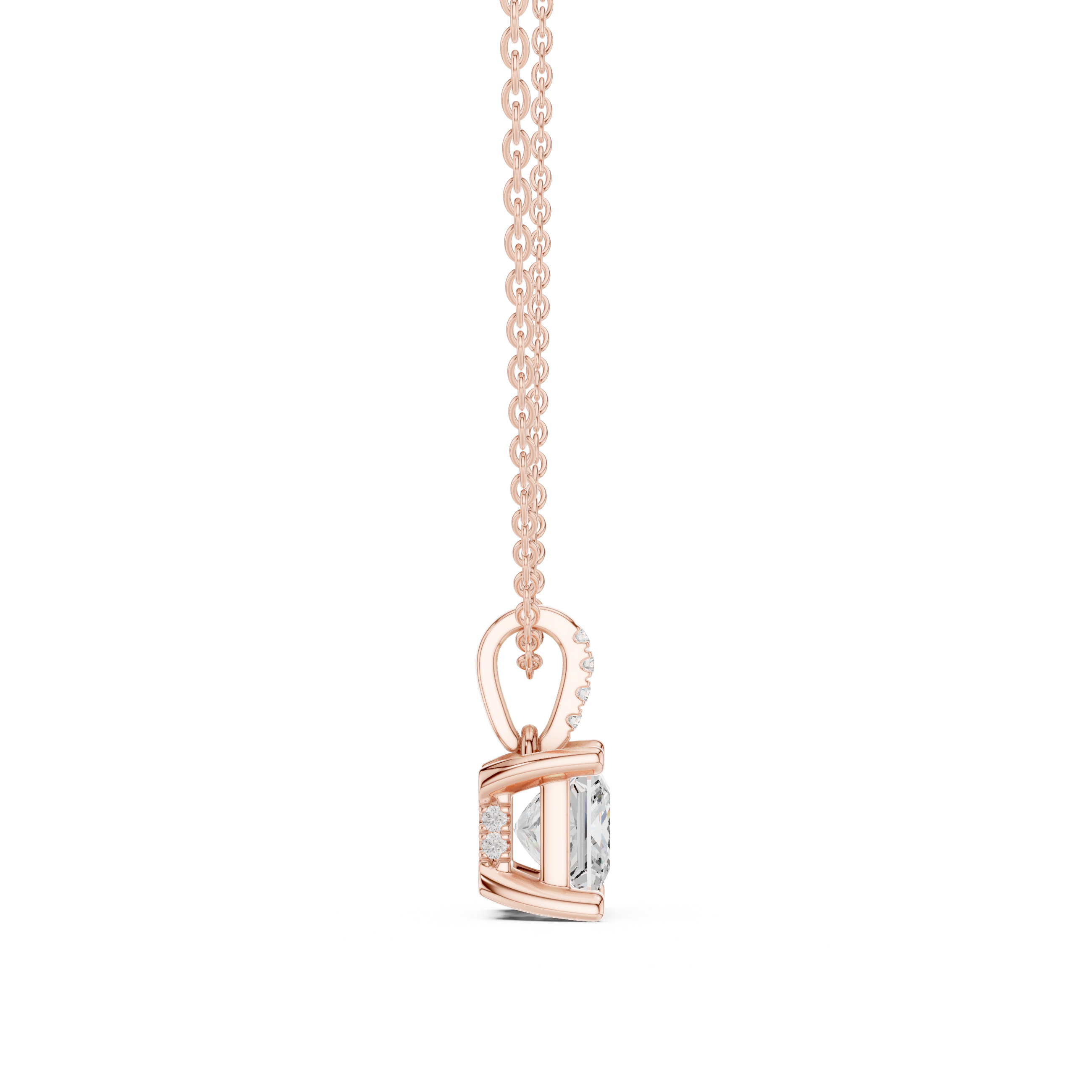 1.50 CT Princess Cut Diamond Pavé Bail Pendant Necklace in 14K & 18K Gold