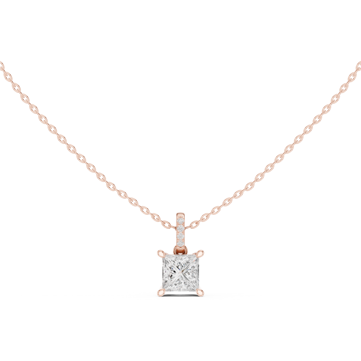 Princess Cut Diamond Pavé Bail Pendant – view 5 of 12, lab grown diamond pendant | Jewelix Atelier