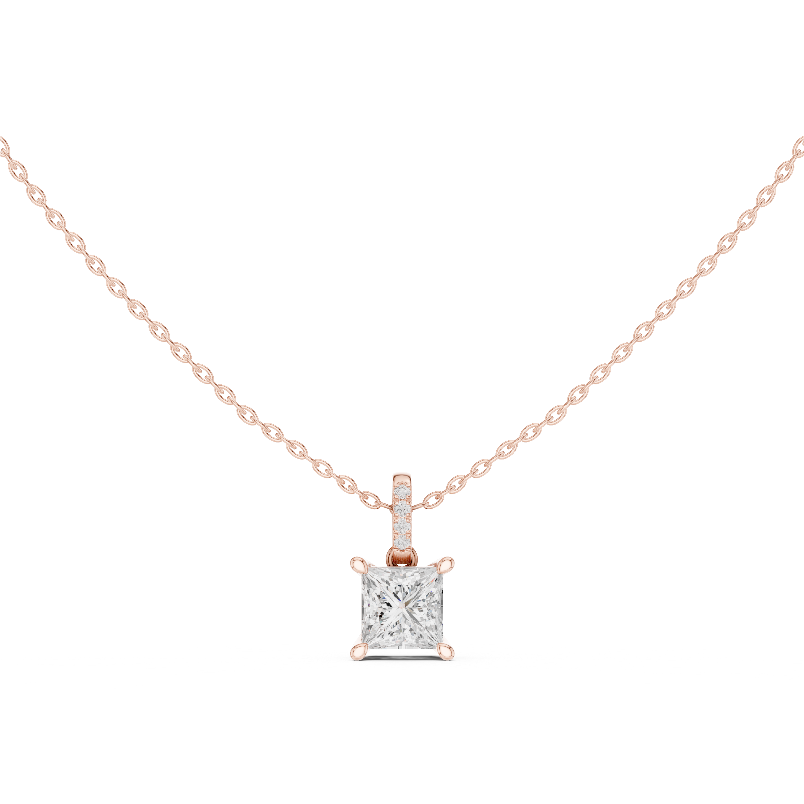 1.50 CT Princess Cut Diamond Pavé Bail Pendant Necklace in 14K & 18K Gold