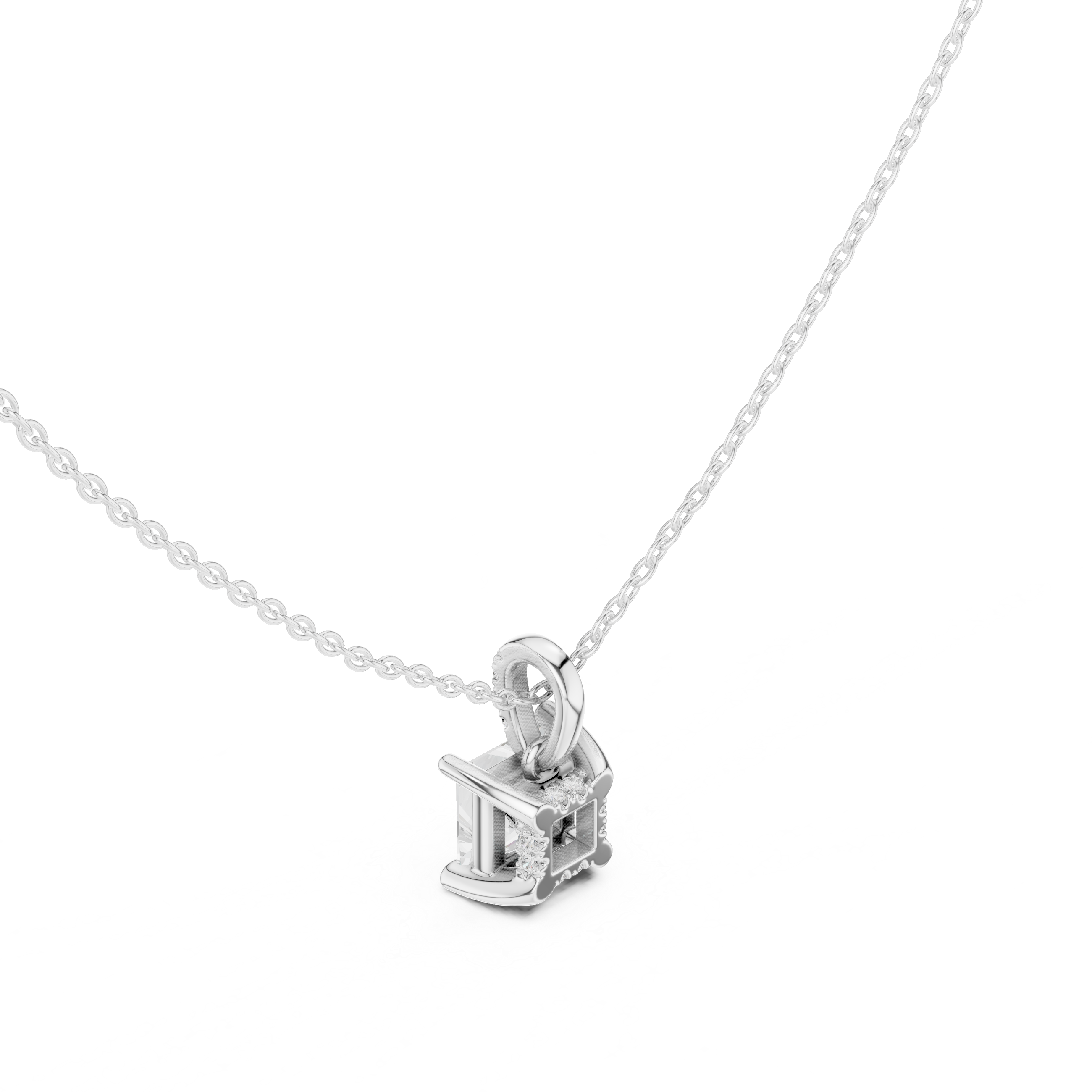 1.50 CT Princess Cut Diamond Pavé Bail Pendant Necklace in 14K & 18K Gold