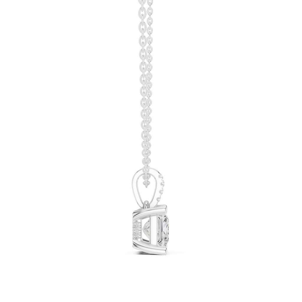 1.50 CT Princess Cut Diamond Pavé Bail Pendant Necklace in 14K & 18K Gold