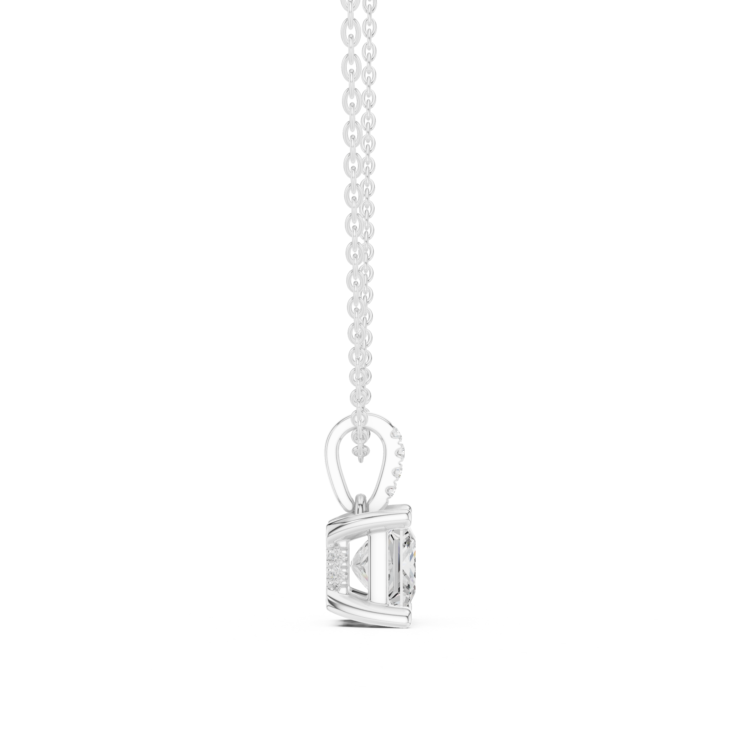 1.50 CT Princess Cut Diamond Pavé Bail Pendant Necklace in 14K & 18K Gold