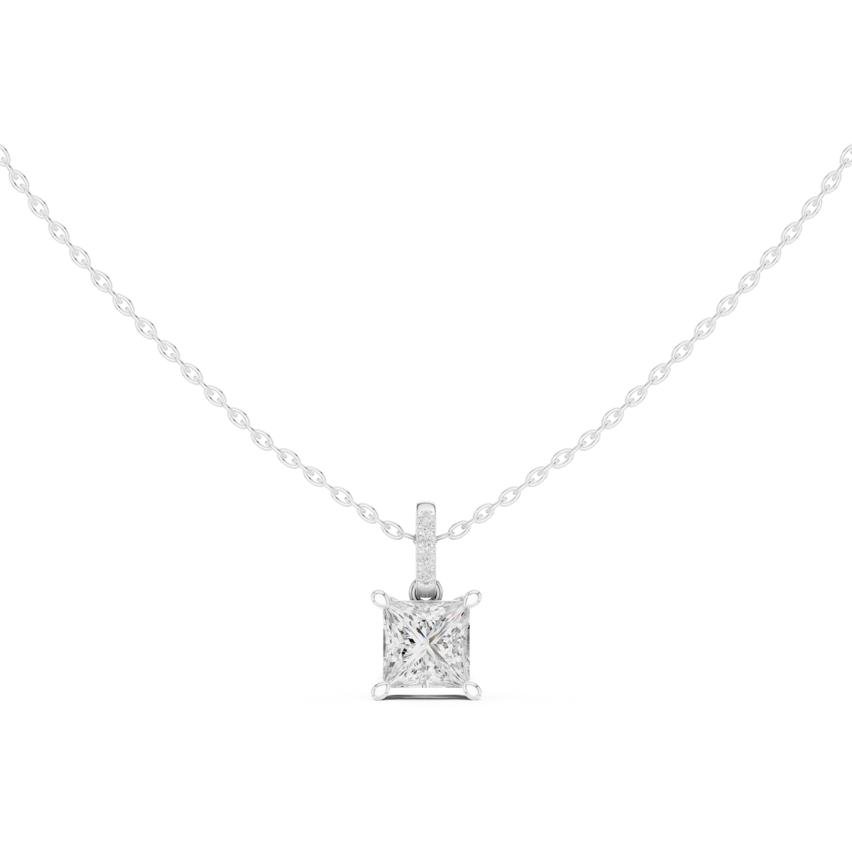 Princess Cut Diamond Pavé Bail Pendant – view 1 of 12, lab grown diamond pendant | Jewelix Atelier