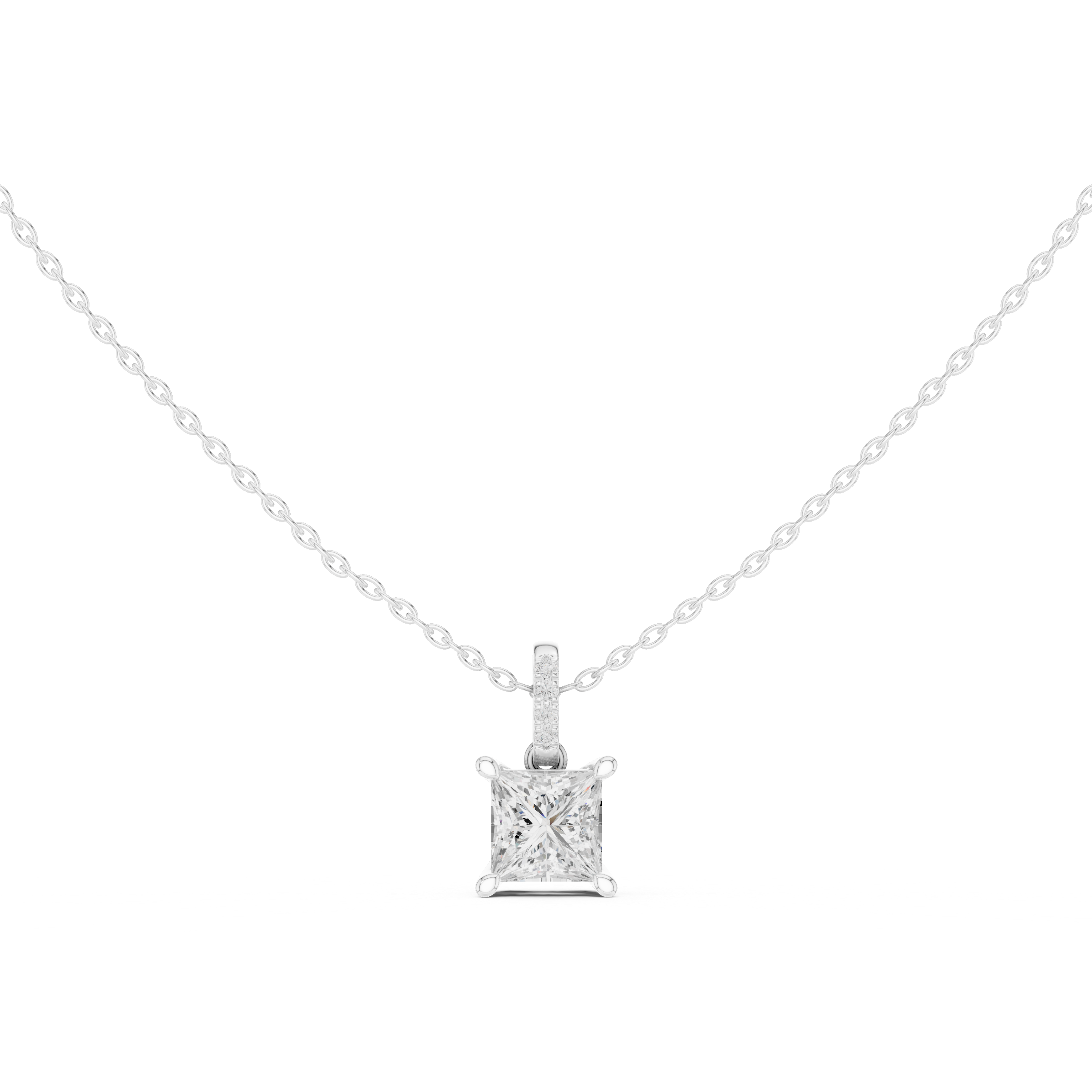 1.50 CT Princess Cut Diamond Pavé Bail Pendant Necklace in 14K & 18K Gold