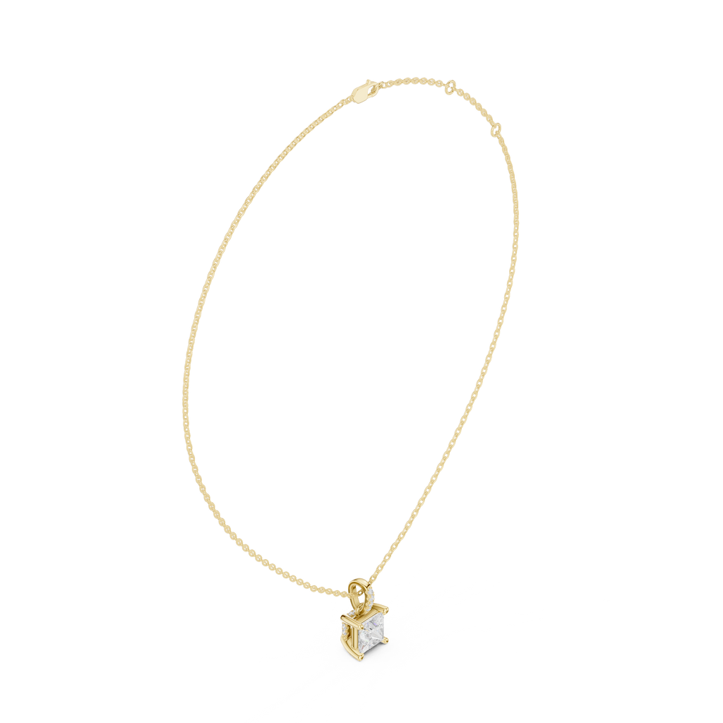1.50 CT Princess Cut Diamond Pavé Bail Pendant Necklace in 14K & 18K Gold