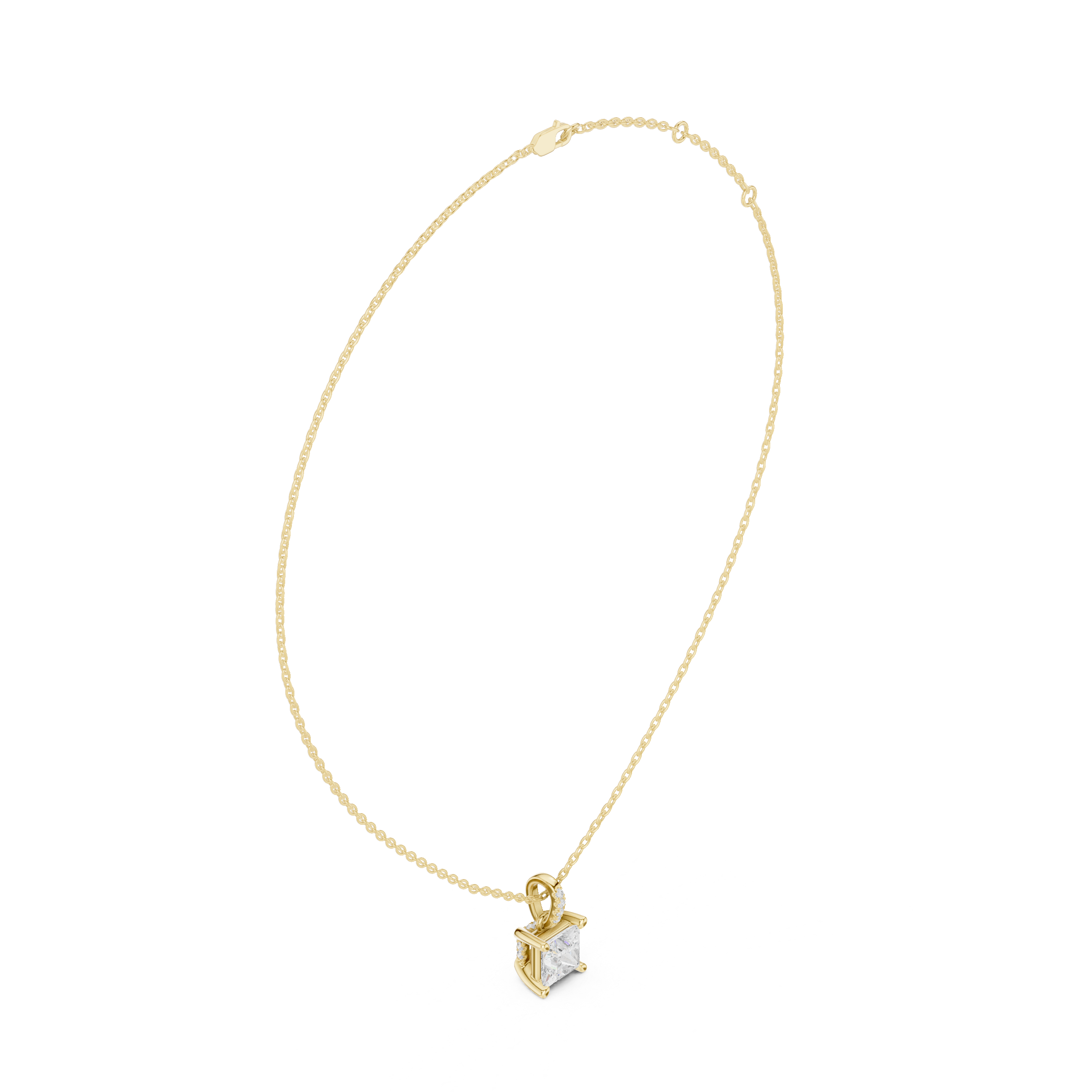 1.50 CT Princess Cut Diamond Pavé Bail Pendant Necklace in 14K & 18K Gold