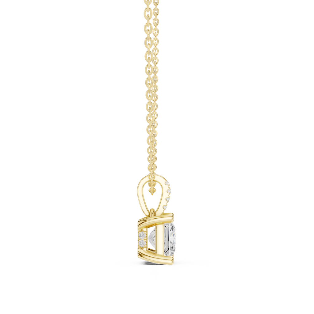 1.50 CT Princess Cut Diamond Pavé Bail Pendant Necklace in 14K & 18K Gold