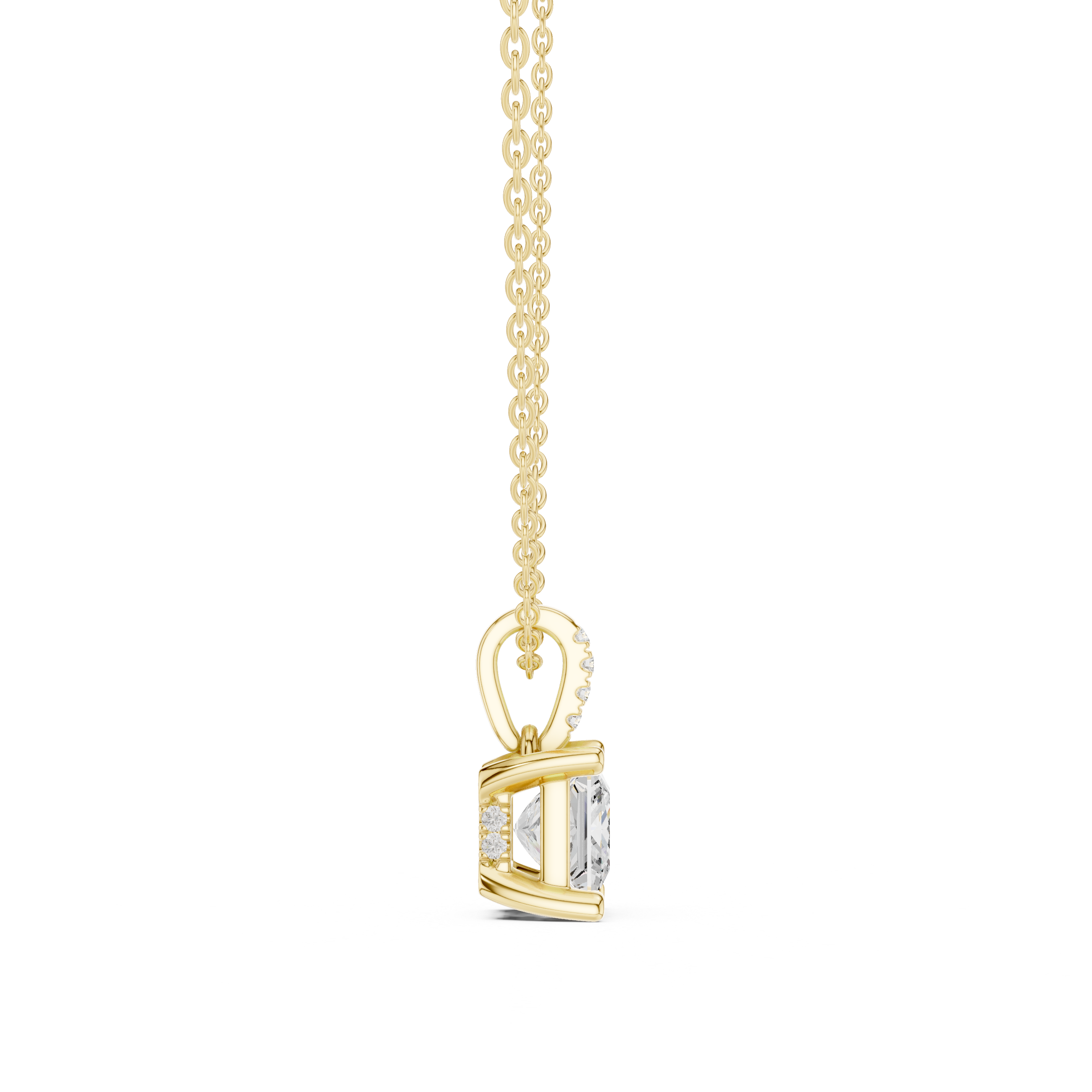 1.50 CT Princess Cut Diamond Pavé Bail Pendant Necklace in 14K & 18K Gold