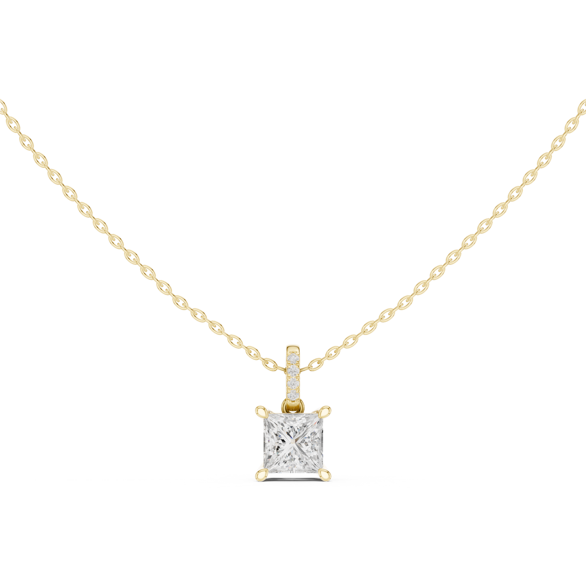 Princess Cut Diamond Pavé Bail Pendant – view 9 of 12, lab grown diamond pendant | Jewelix Atelier
